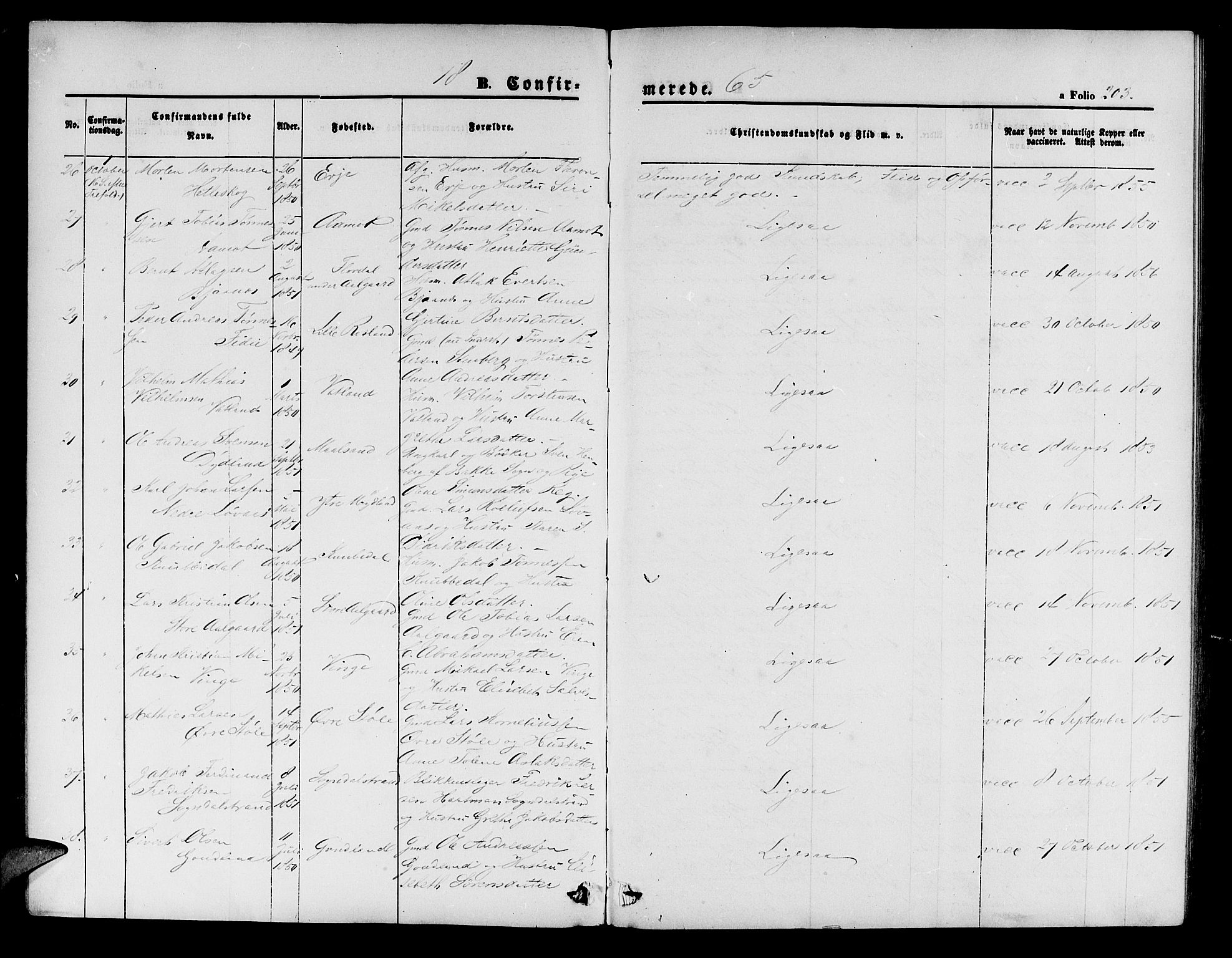 Sokndal sokneprestkontor, AV/SAST-A-101808: Parish register (copy) no. B 3, 1865-1879, p. 203