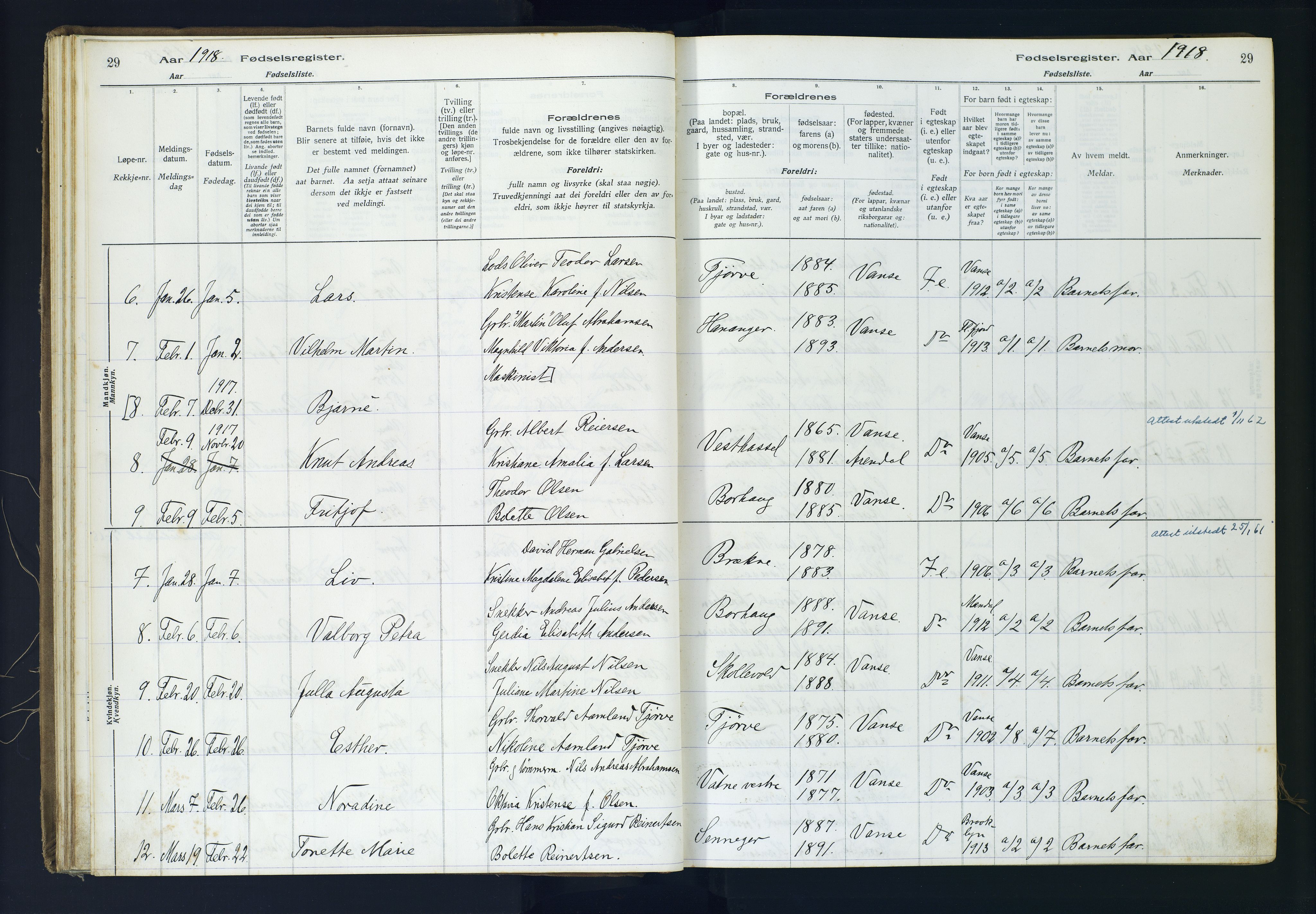 Lista sokneprestkontor, AV/SAK-1111-0027/J/Ja/L0001: Birth register no. A-VI-30, 1916-1934, p. 29