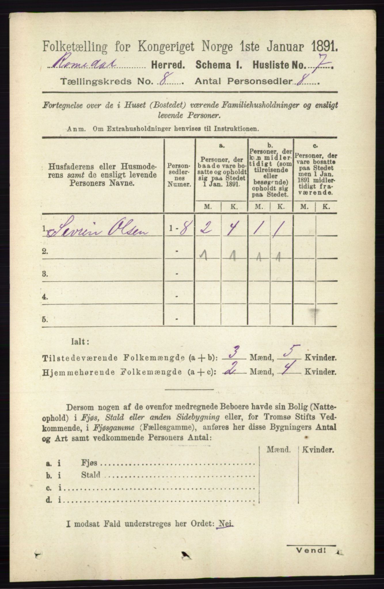 RA, 1891 census for 0416 Romedal, 1891, p. 3915