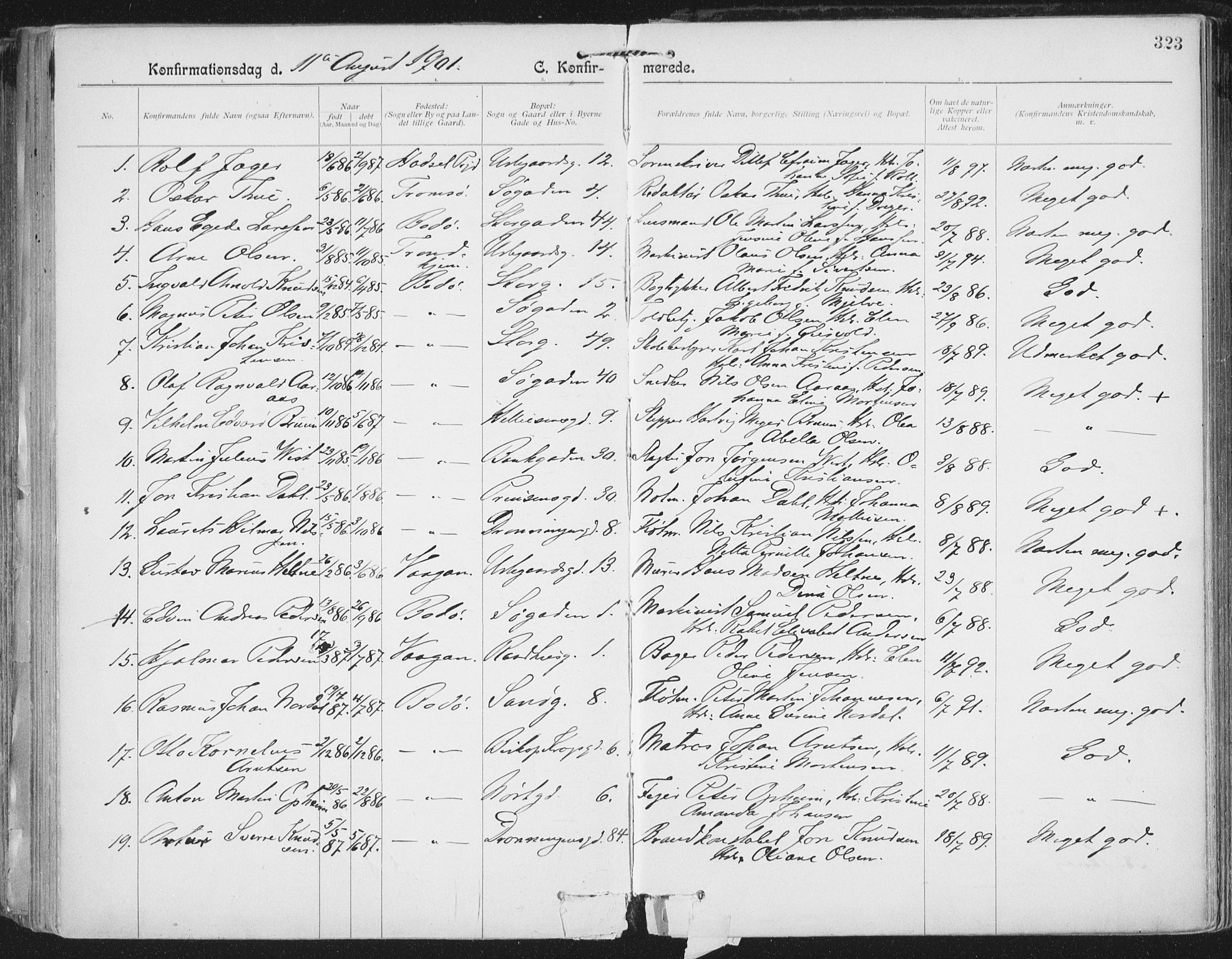 Ministerialprotokoller, klokkerbøker og fødselsregistre - Nordland, SAT/A-1459/801/L0011: Parish register (official) no. 801A11, 1900-1916, p. 323