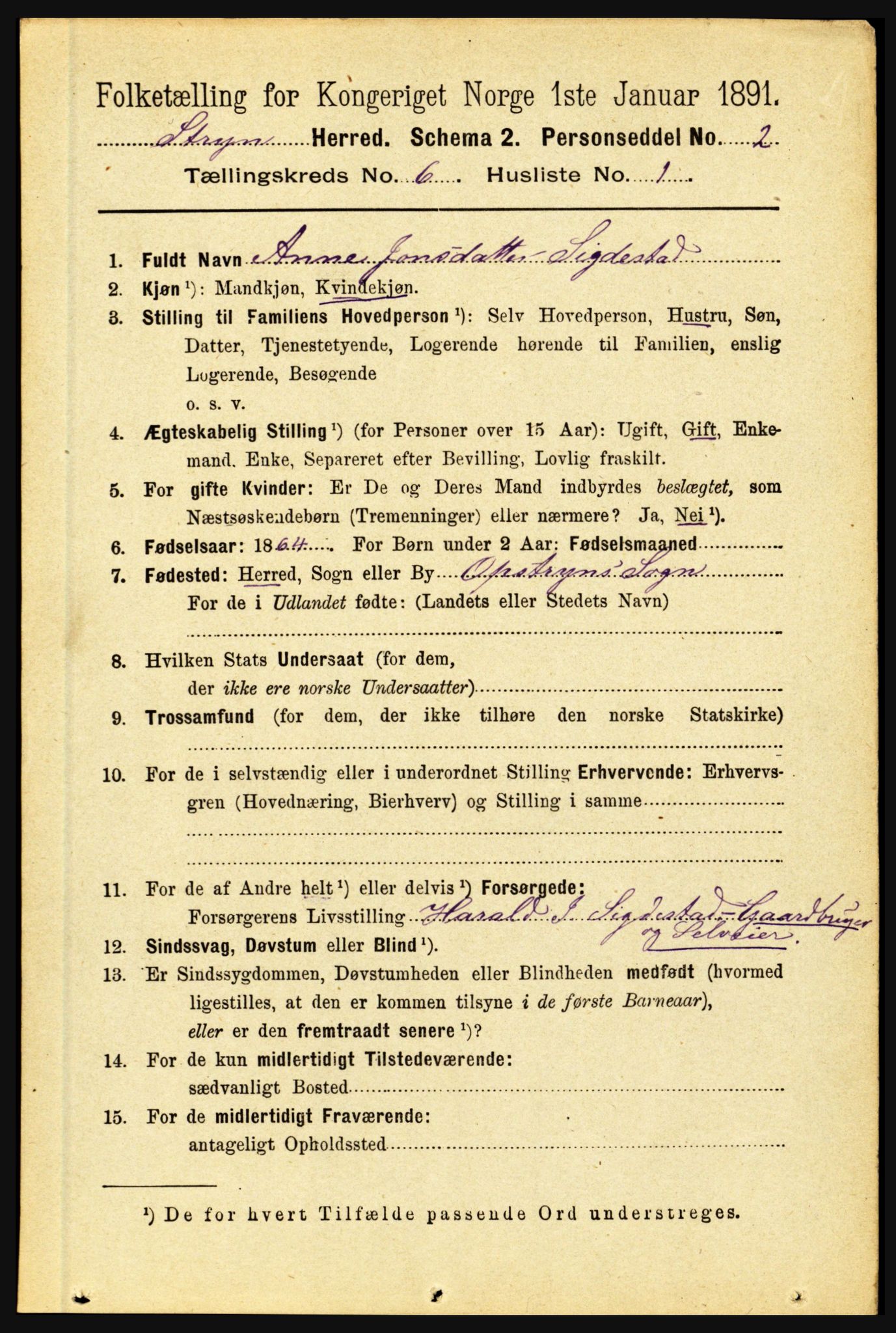 RA, 1891 census for 1448 Stryn, 1891, p. 2391