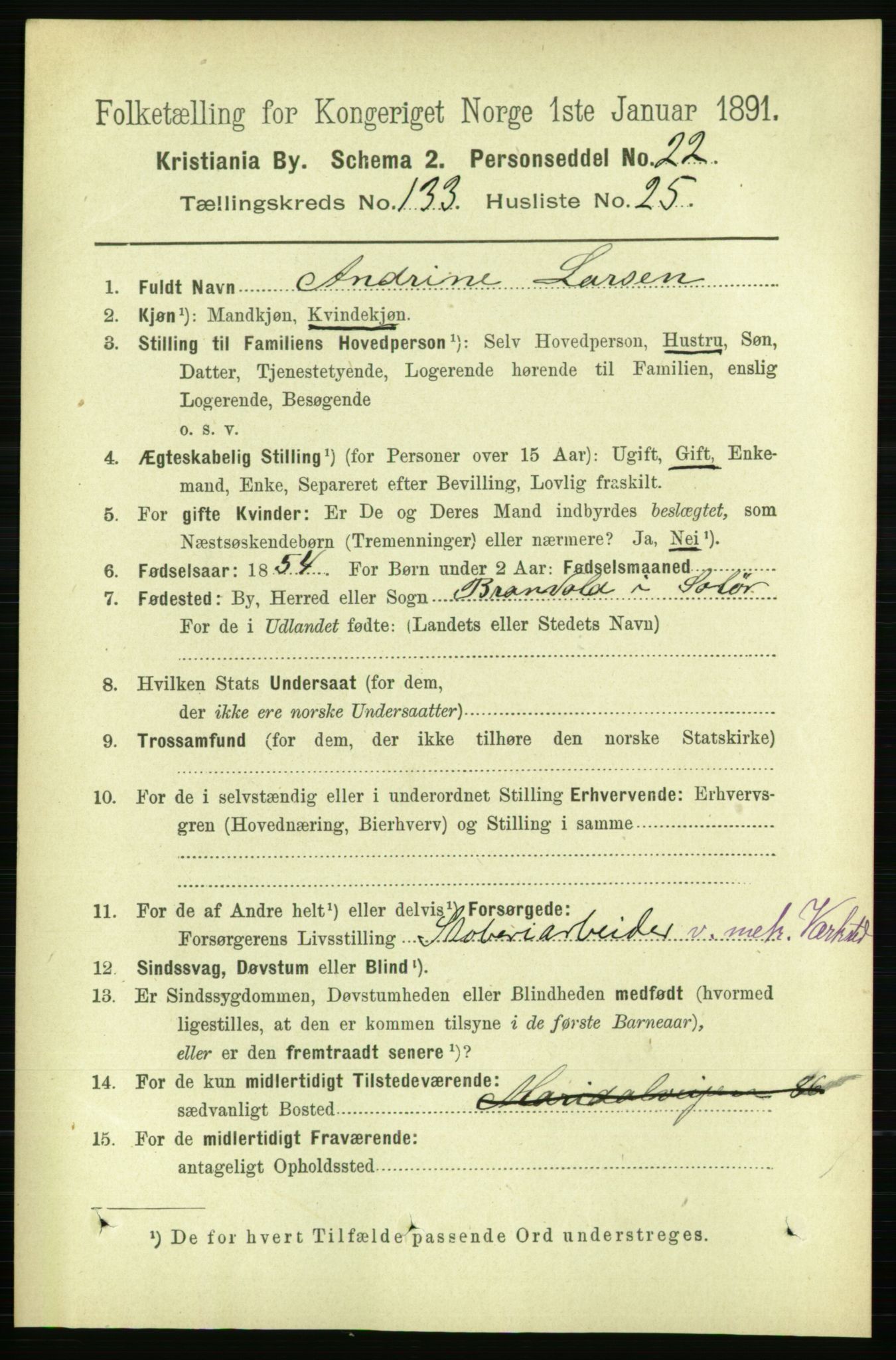 RA, 1891 census for 0301 Kristiania, 1891, p. 72915