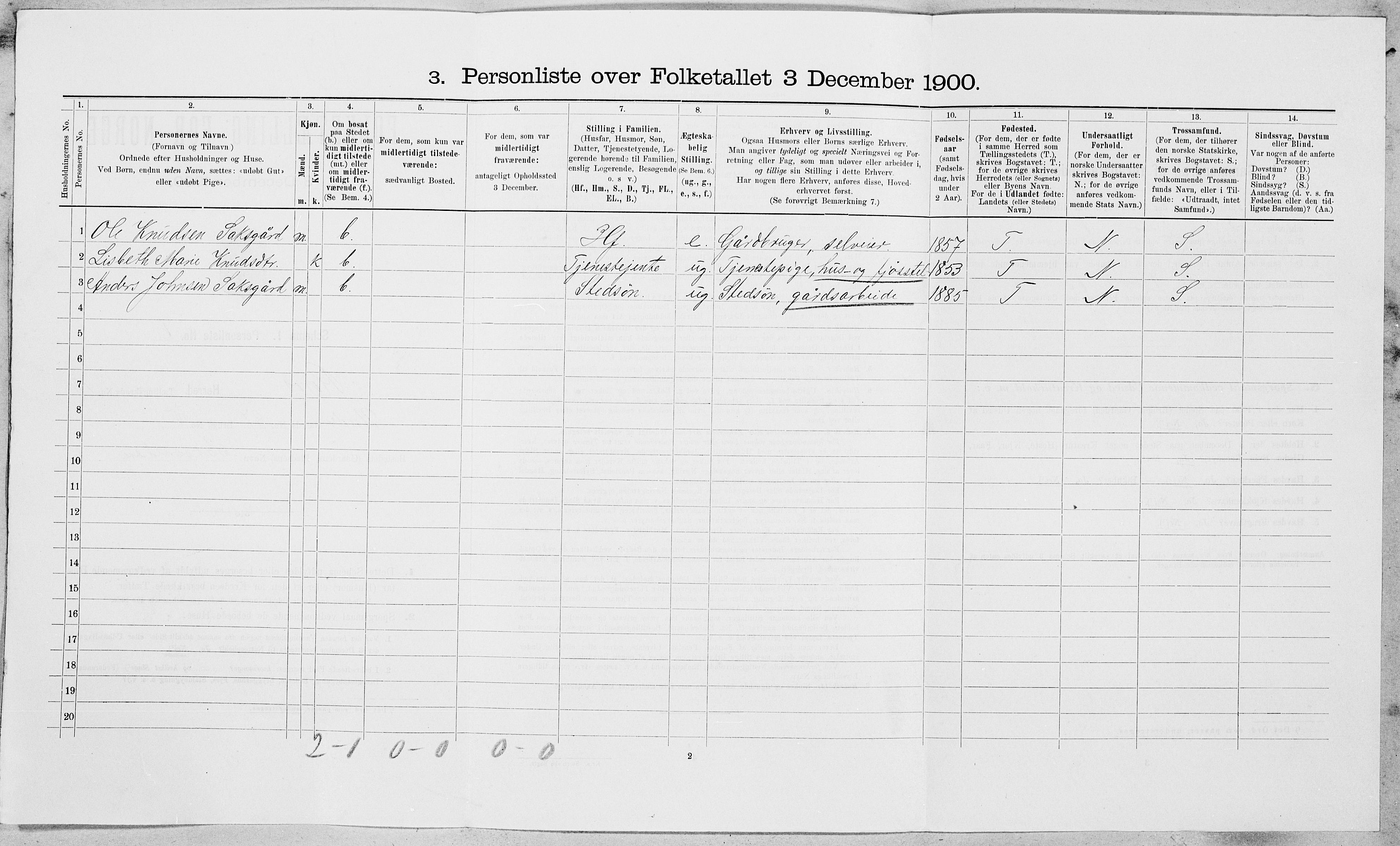 SAT, 1900 census for Røros, 1900, p. 1301