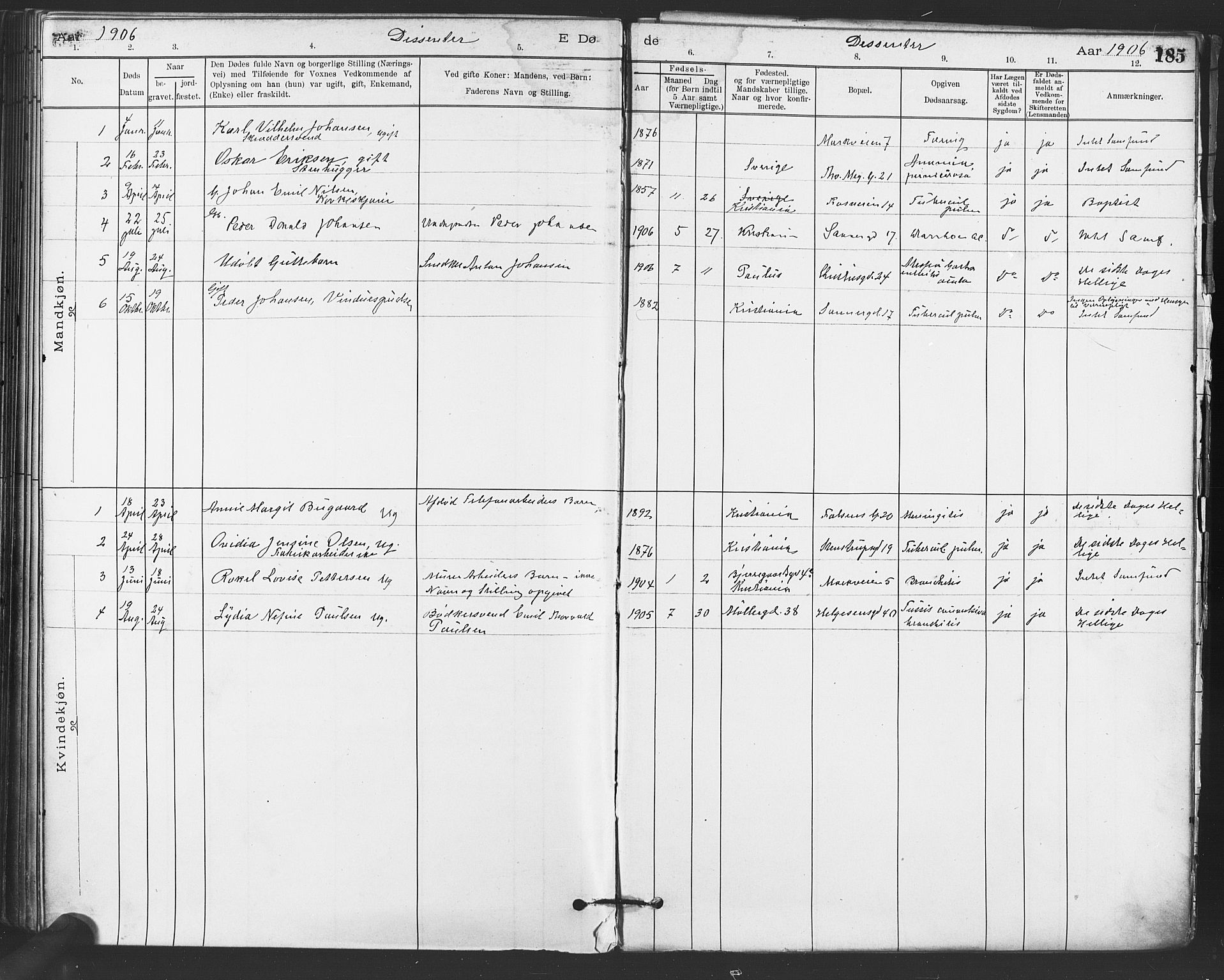 Paulus prestekontor Kirkebøker, SAO/A-10871/F/Fa/L0012: Parish register (official) no. 12, 1897-1908, p. 185