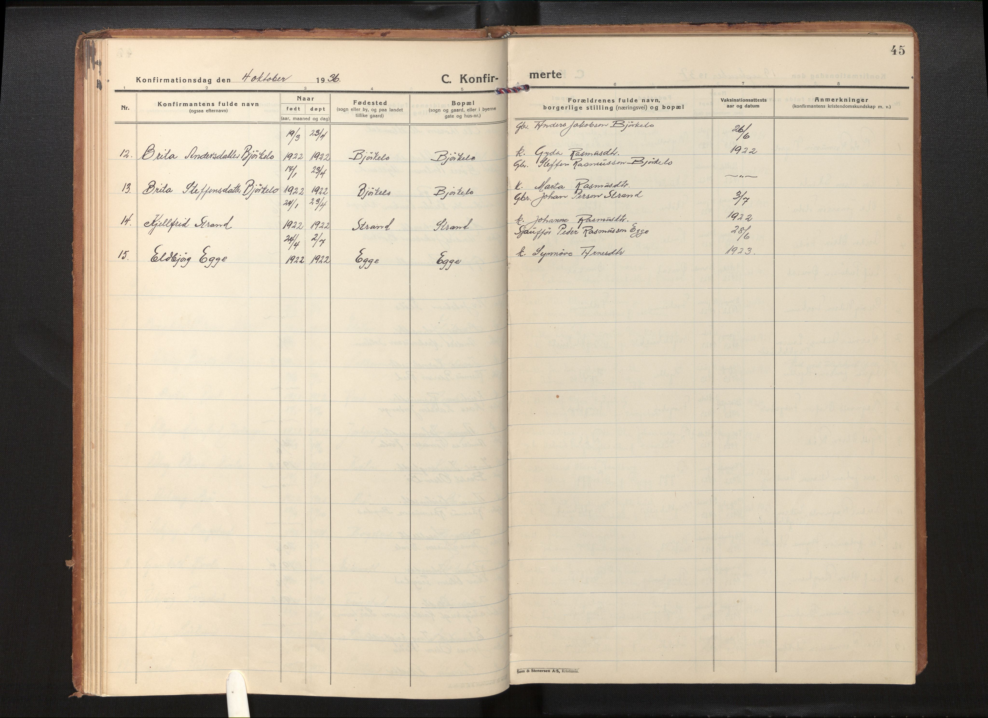 Gloppen sokneprestembete, AV/SAB-A-80101/H/Hac/L0005: Curate's parish register no. A 5, 1923-1941, p. 44b-45a