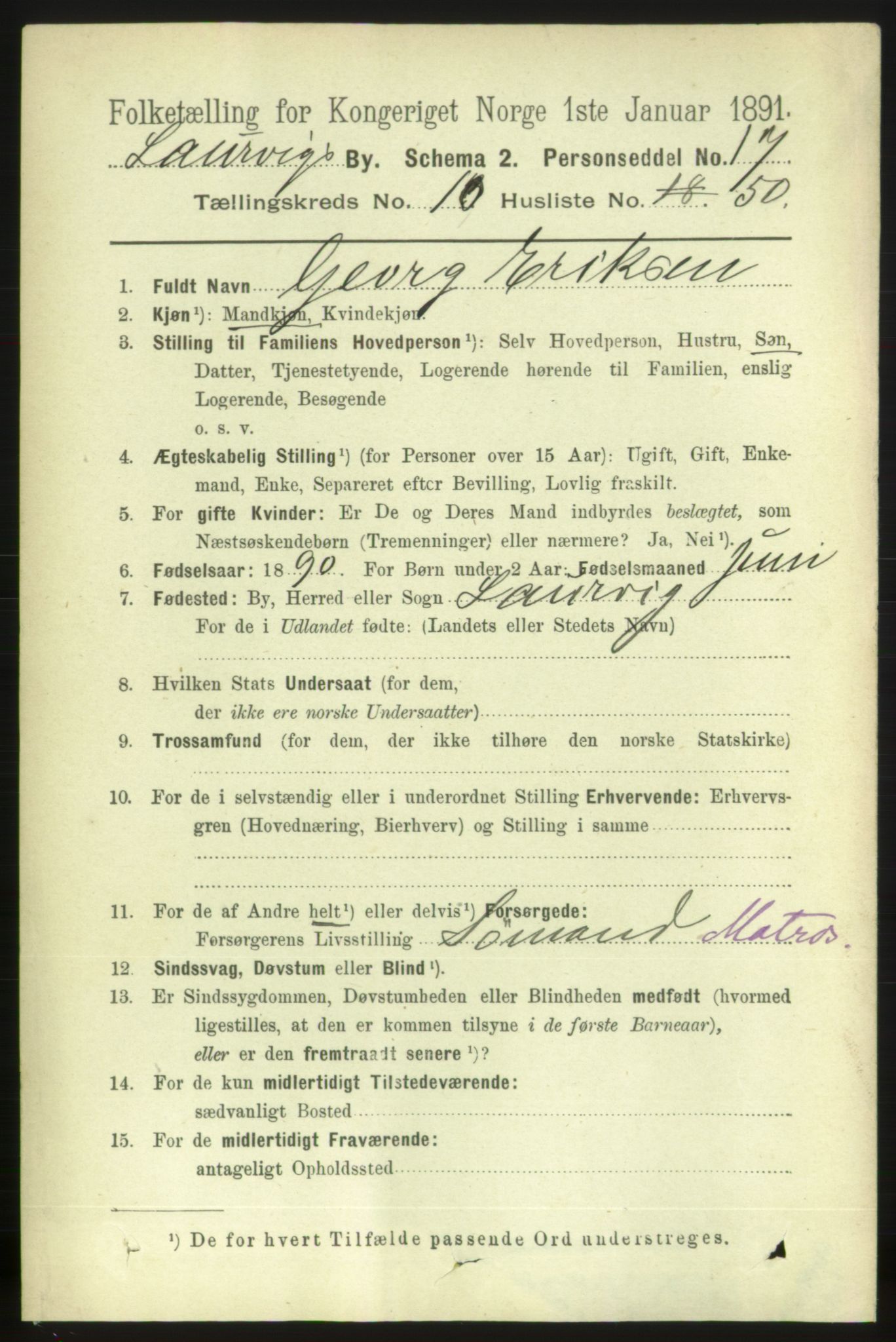 RA, 1891 census for 0707 Larvik, 1891, p. 9608