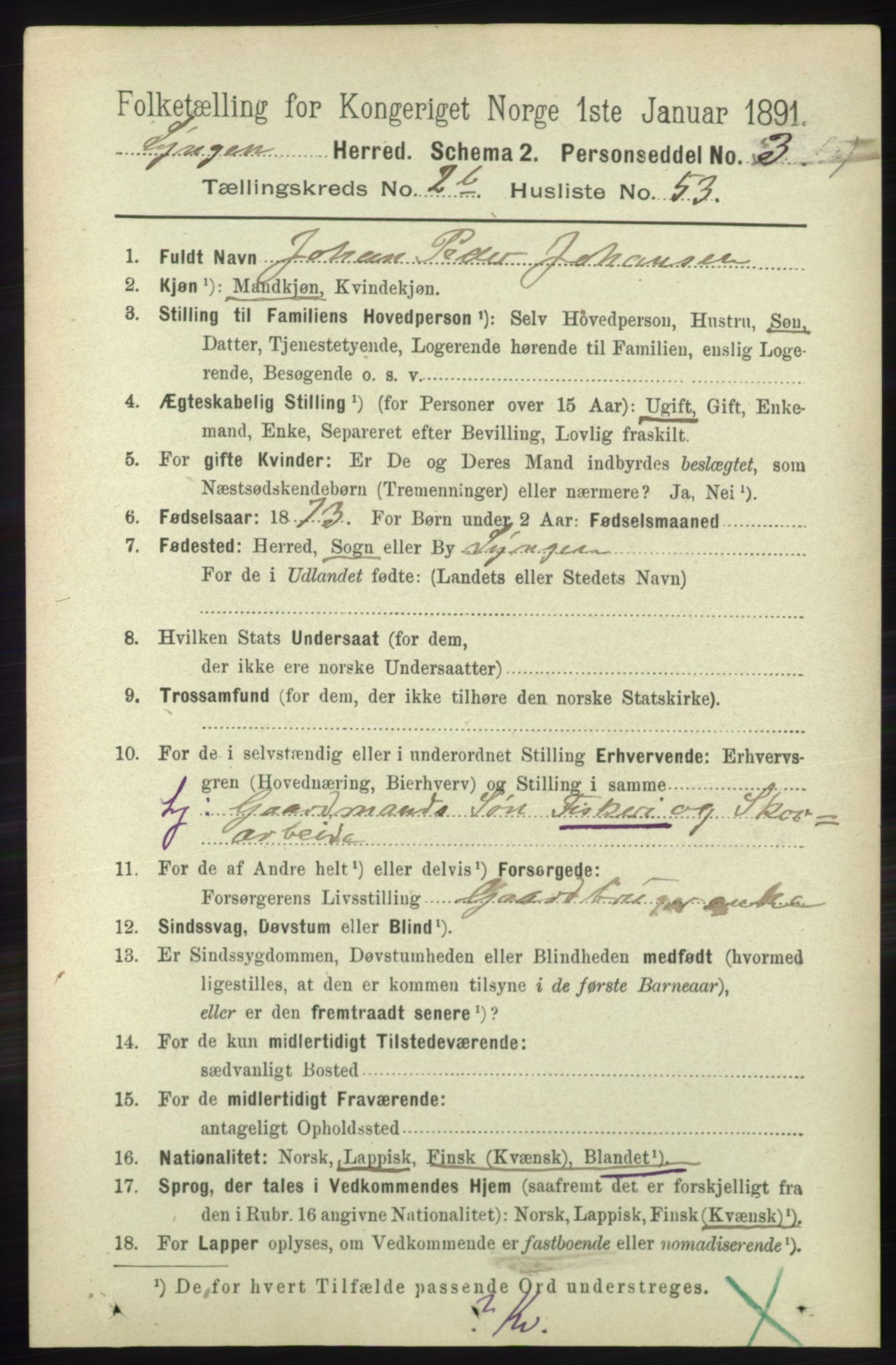 RA, 1891 census for 1938 Lyngen, 1891, p. 2835