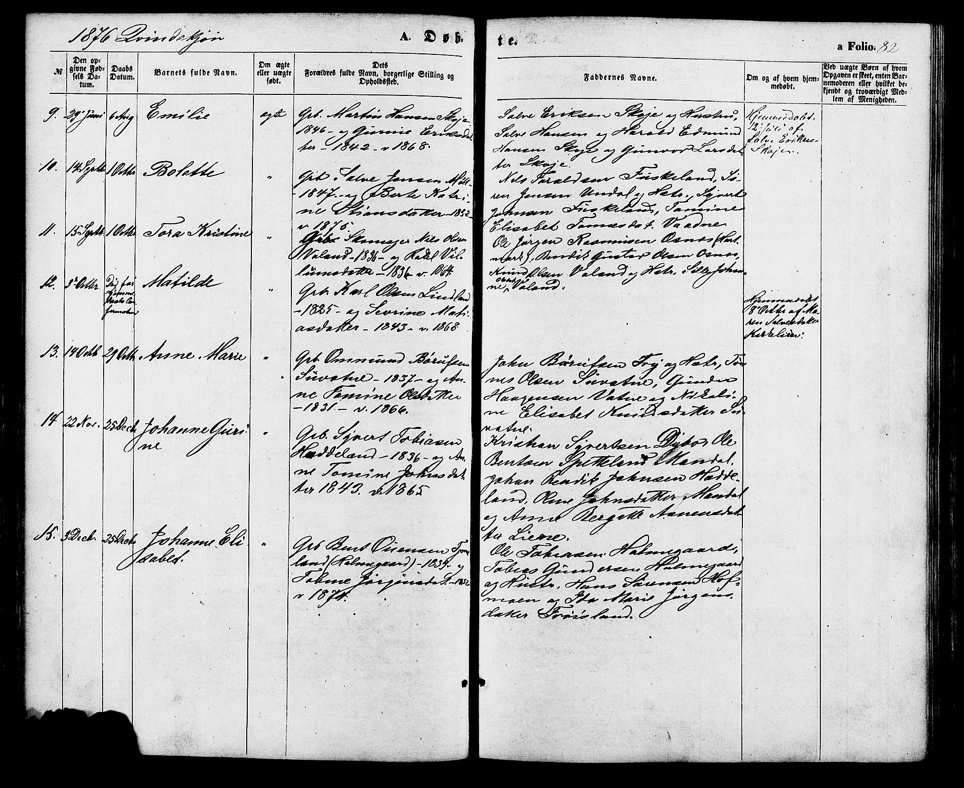 Holum sokneprestkontor, AV/SAK-1111-0022/F/Fa/Faa/L0006: Parish register (official) no. A 6, 1865-1883, p. 82