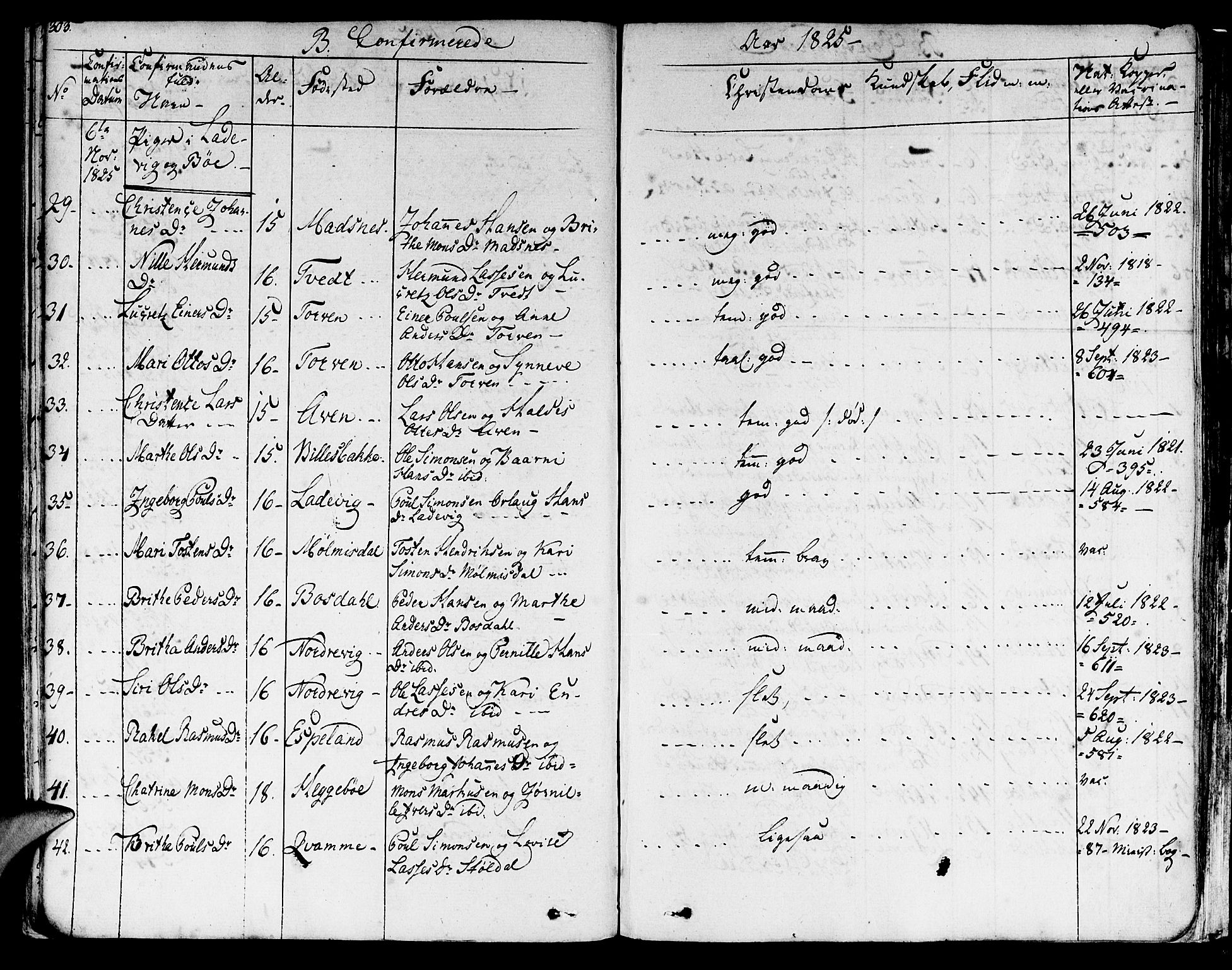 Lavik sokneprestembete, AV/SAB-A-80901: Parish register (official) no. A 2I, 1821-1842, p. 303