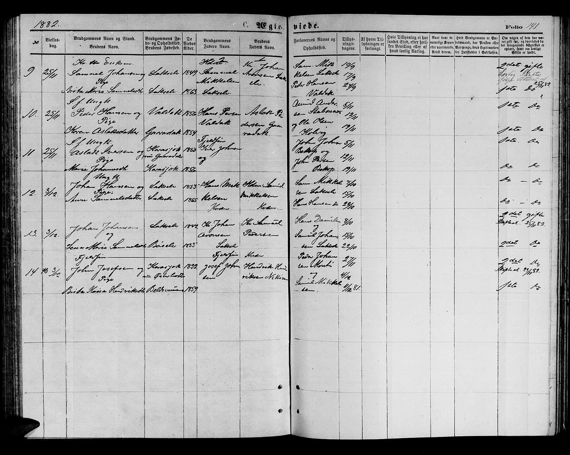 Kistrand/Porsanger sokneprestembete, SATØ/S-1351/H/Hb/L0003.klokk: Parish register (copy) no. 3, 1874-1885, p. 141