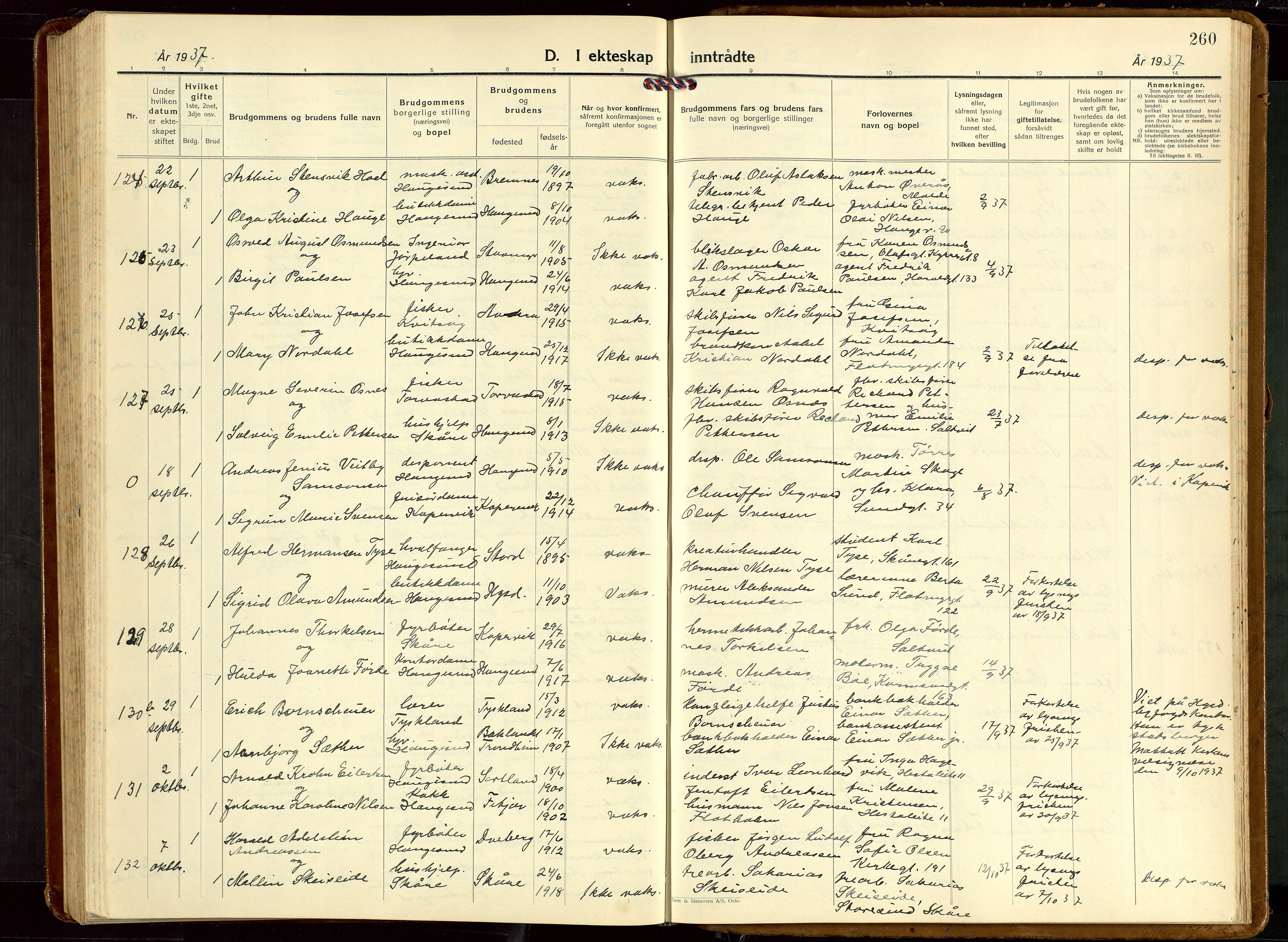 Haugesund sokneprestkontor, AV/SAST-A -101863/H/Ha/Hab/L0013: Parish register (copy) no. B 13, 1931-1943, p. 260