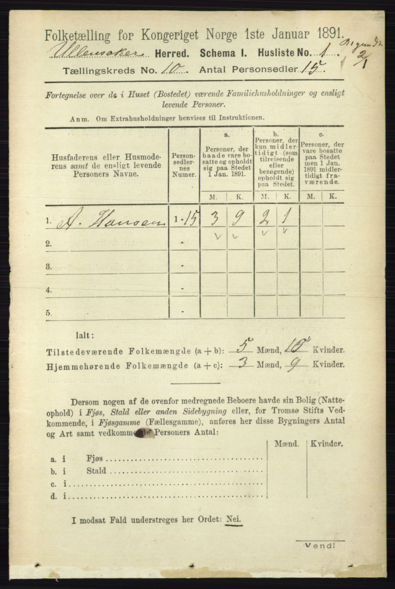 RA, 1891 census for 0235 Ullensaker, 1891, p. 4448