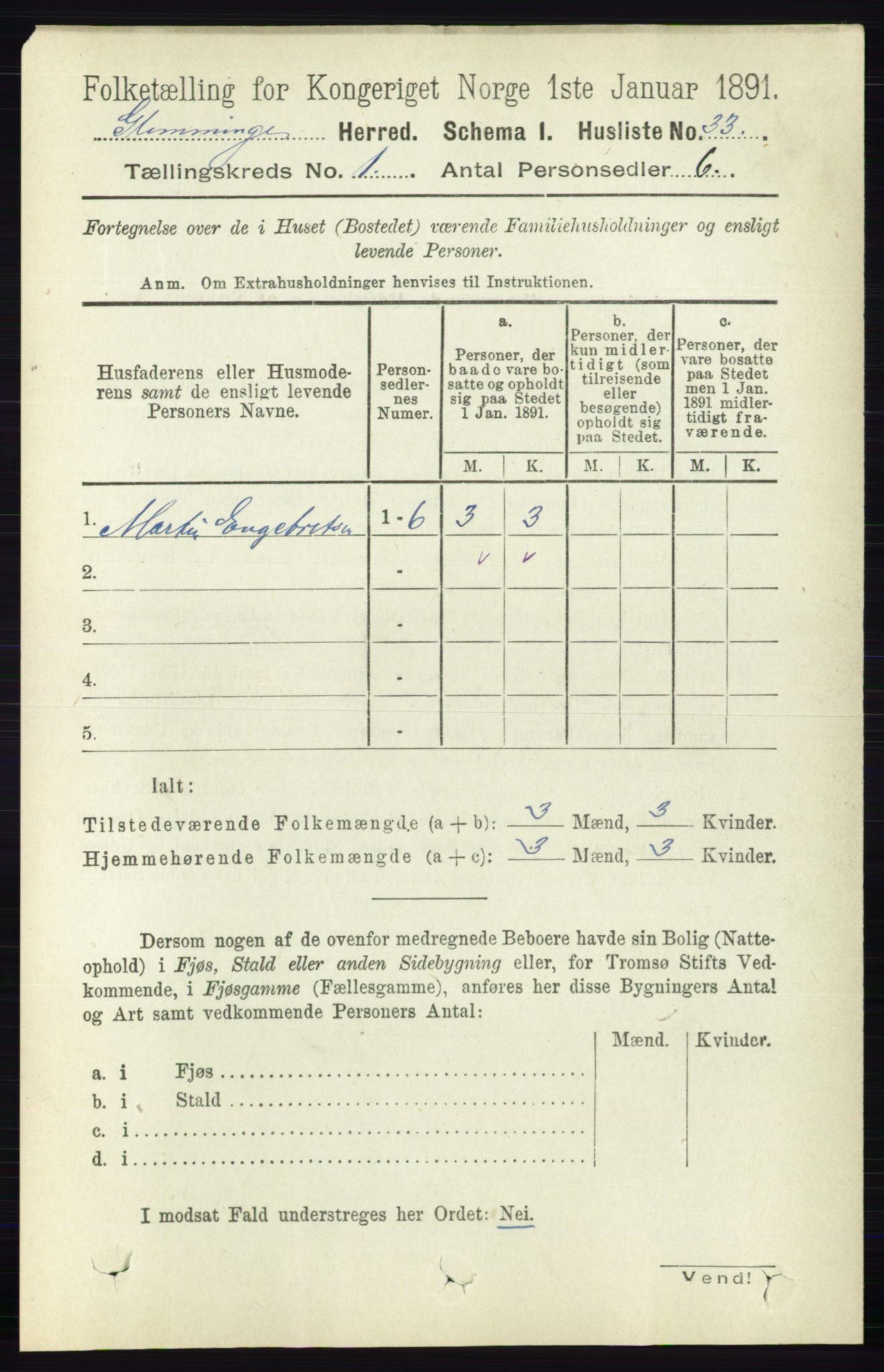 RA, 1891 census for 0132 Glemmen, 1891, p. 77