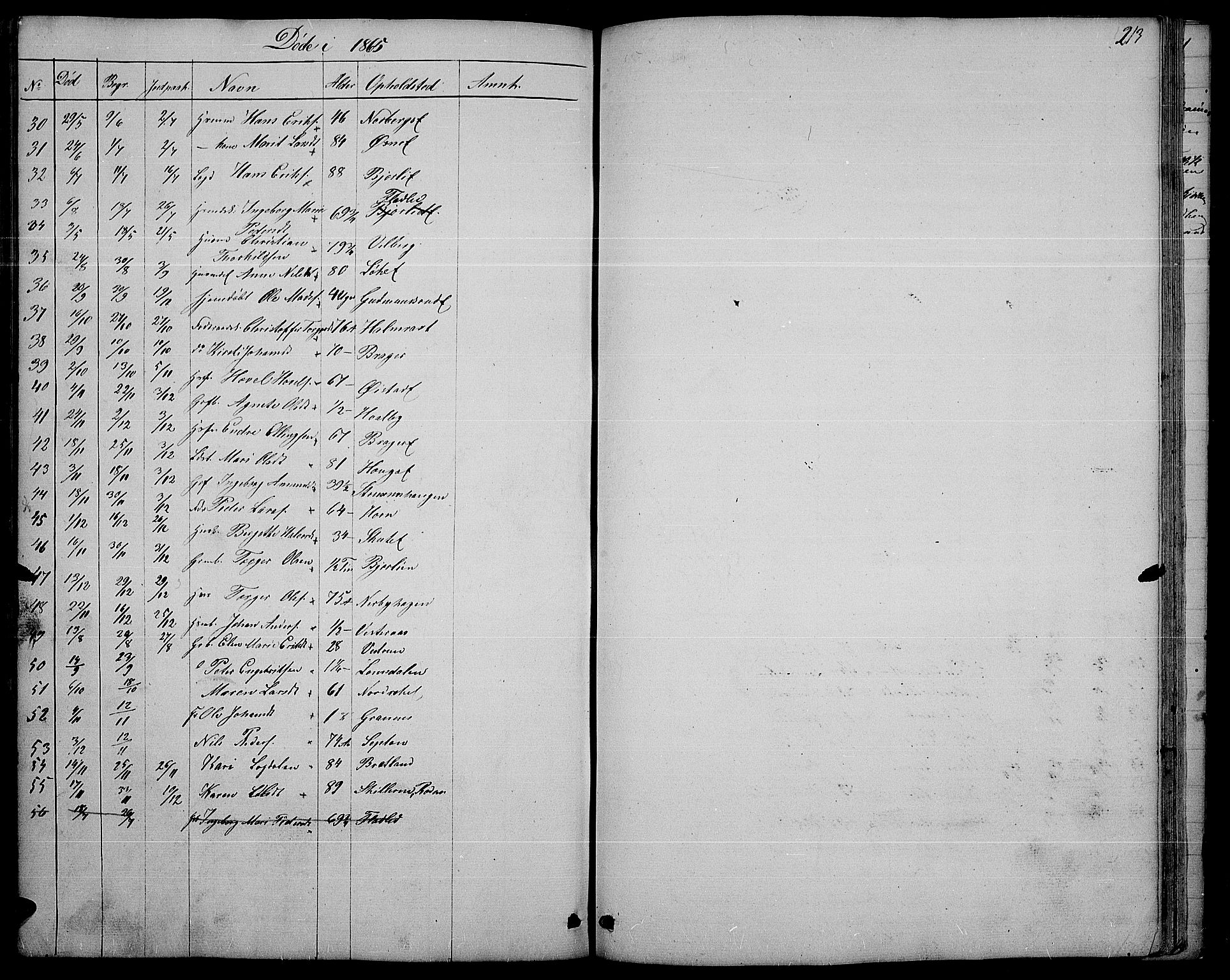 Søndre Land prestekontor, SAH/PREST-122/L/L0001: Parish register (copy) no. 1, 1849-1883, p. 213