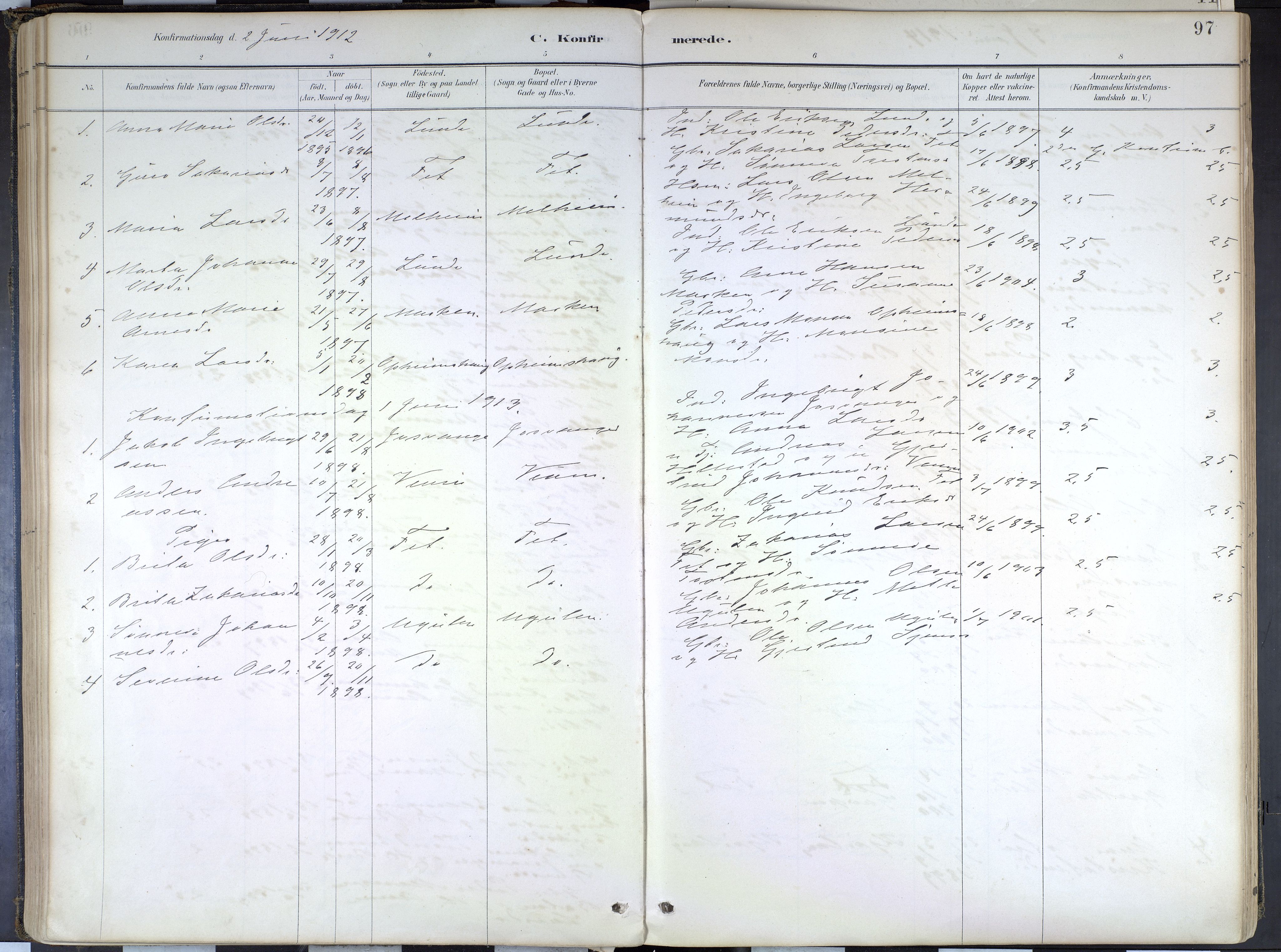 Hafslo sokneprestembete, SAB/A-80301/H/Haa/Haad/L0001: Parish register (official) no. D 1, 1886-1934, p. 97