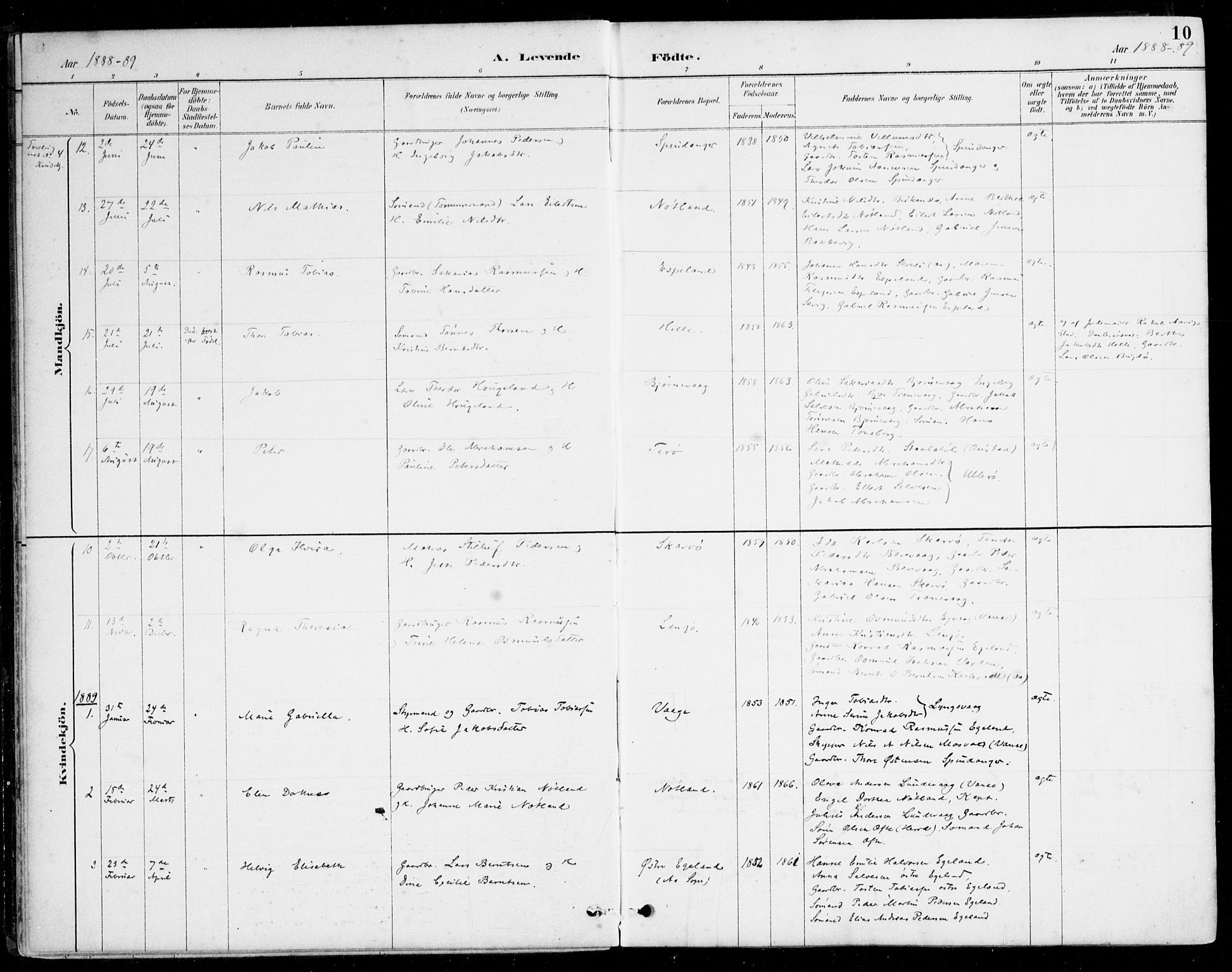 Herad sokneprestkontor, SAK/1111-0018/F/Fa/Fab/L0005: Parish register (official) no. A 5, 1886-1913, p. 10