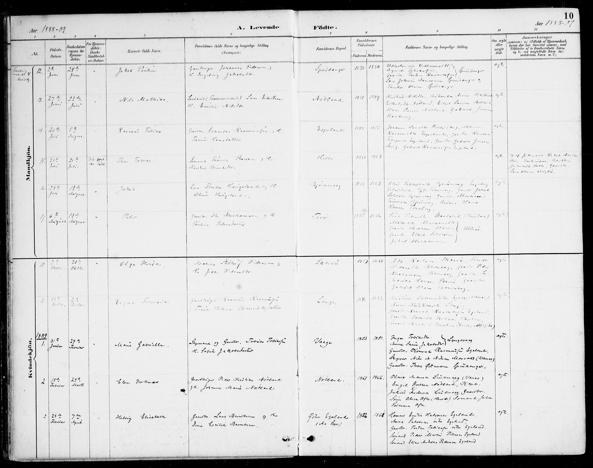 Herad sokneprestkontor, AV/SAK-1111-0018/F/Fa/Fab/L0005: Parish register (official) no. A 5, 1886-1913, p. 10