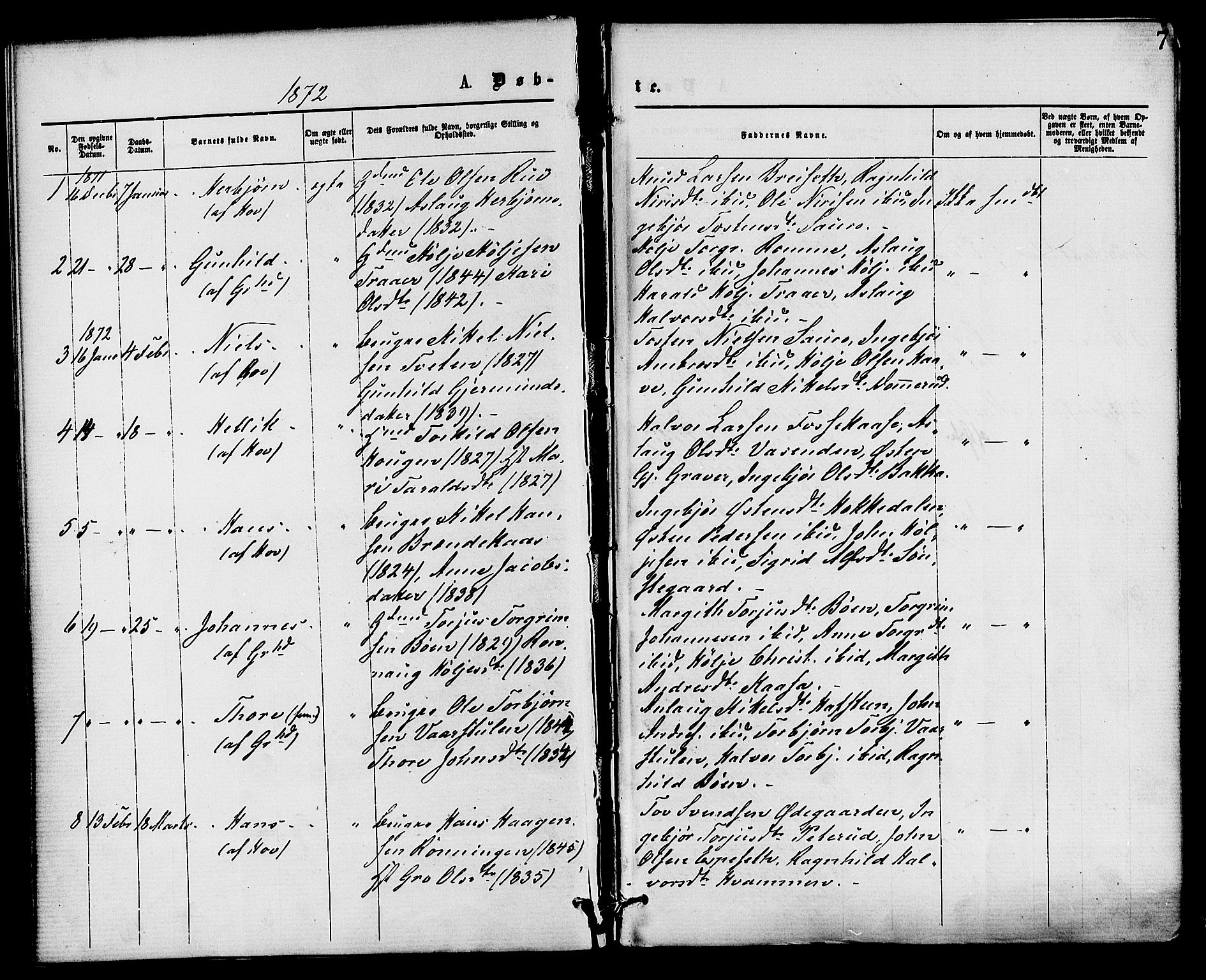 Gransherad kirkebøker, AV/SAKO-A-267/F/Fa/L0004: Parish register (official) no. I 4, 1871-1886, p. 7