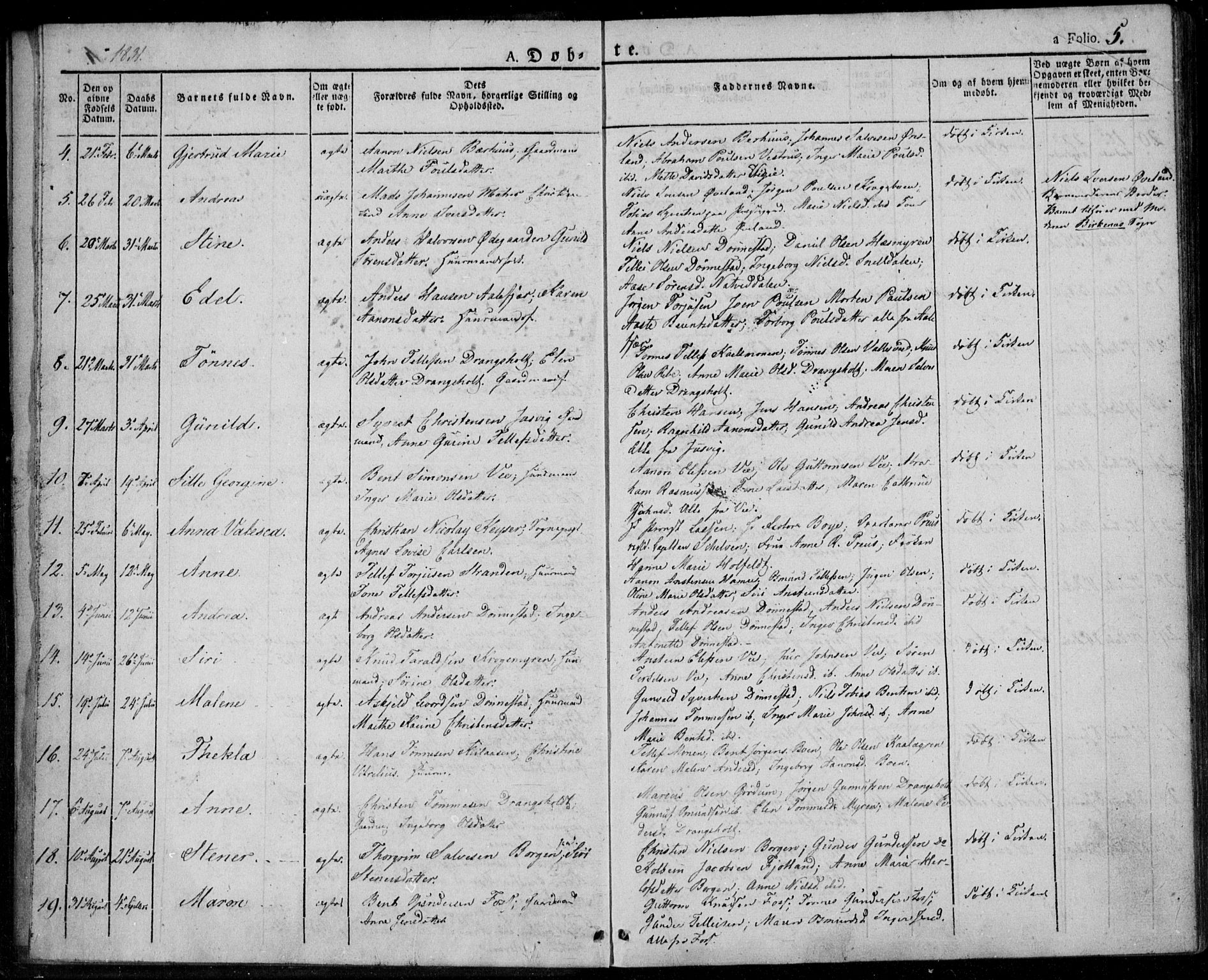 Tveit sokneprestkontor, AV/SAK-1111-0043/F/Fa/L0003: Parish register (official) no. A 3, 1829-1852, p. 5