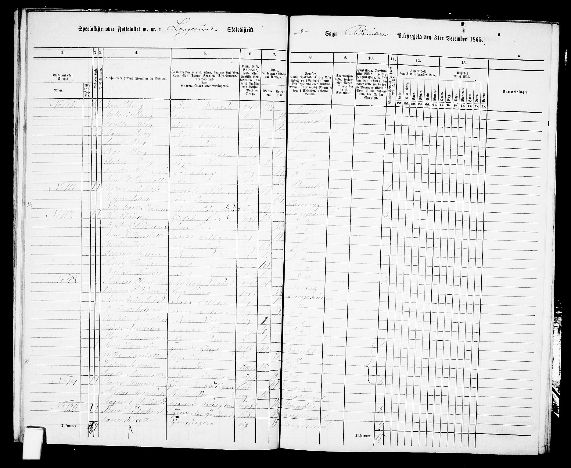 RA, 1865 census for Bamble, 1865, p. 213