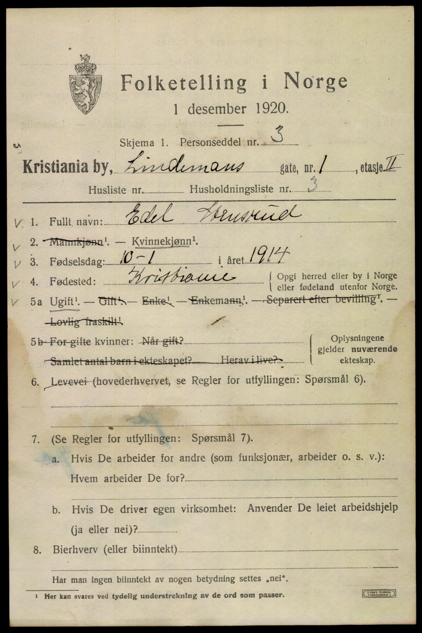 SAO, 1920 census for Kristiania, 1920, p. 364741