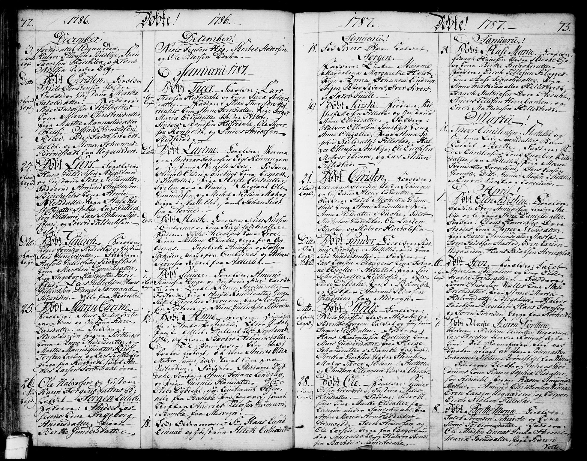 Bamble kirkebøker, SAKO/A-253/F/Fa/L0002: Parish register (official) no. I 2, 1775-1814, p. 72-73