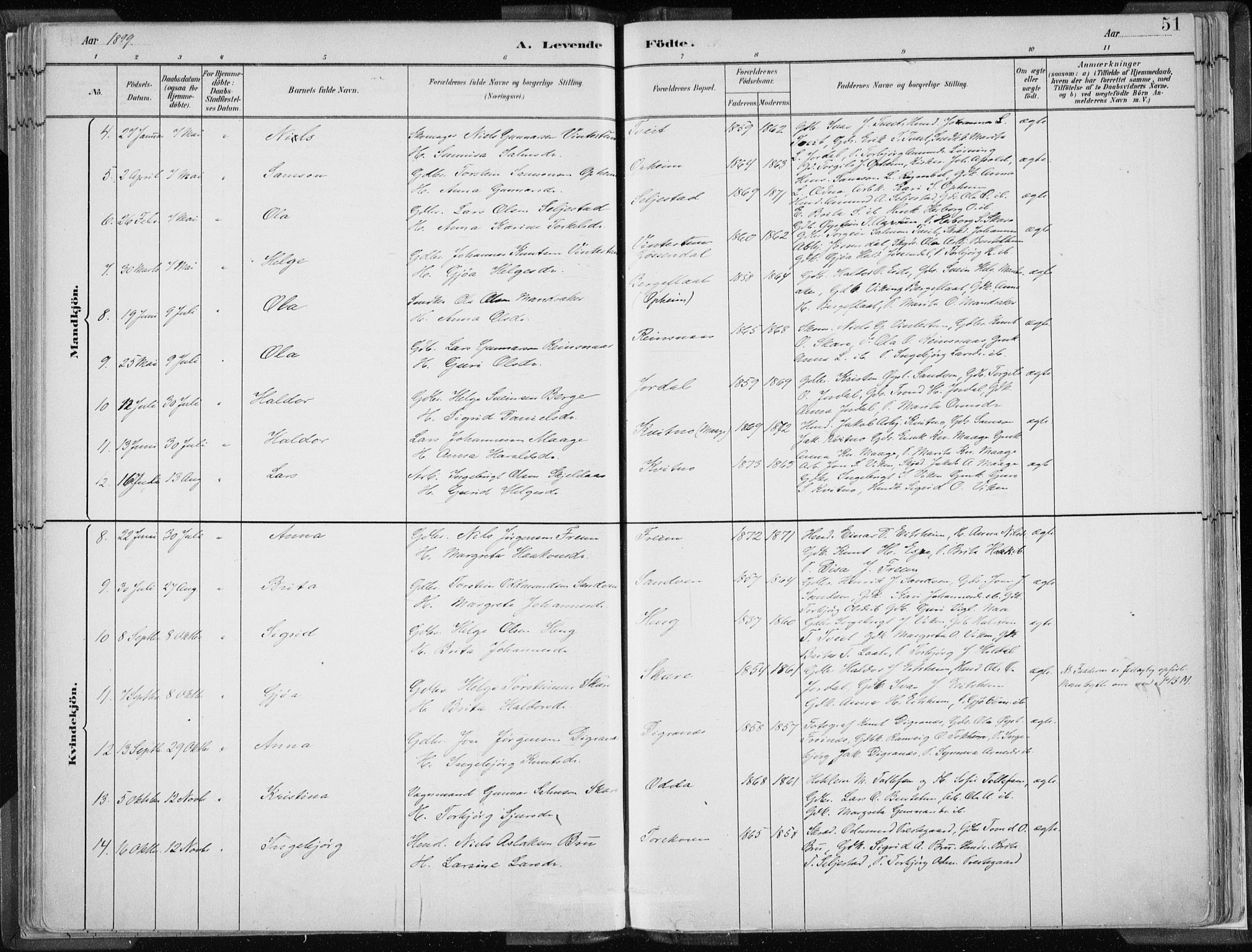 Odda Sokneprestembete, SAB/A-77201/H/Haa: Parish register (official) no. A  3, 1882-1913, p. 51