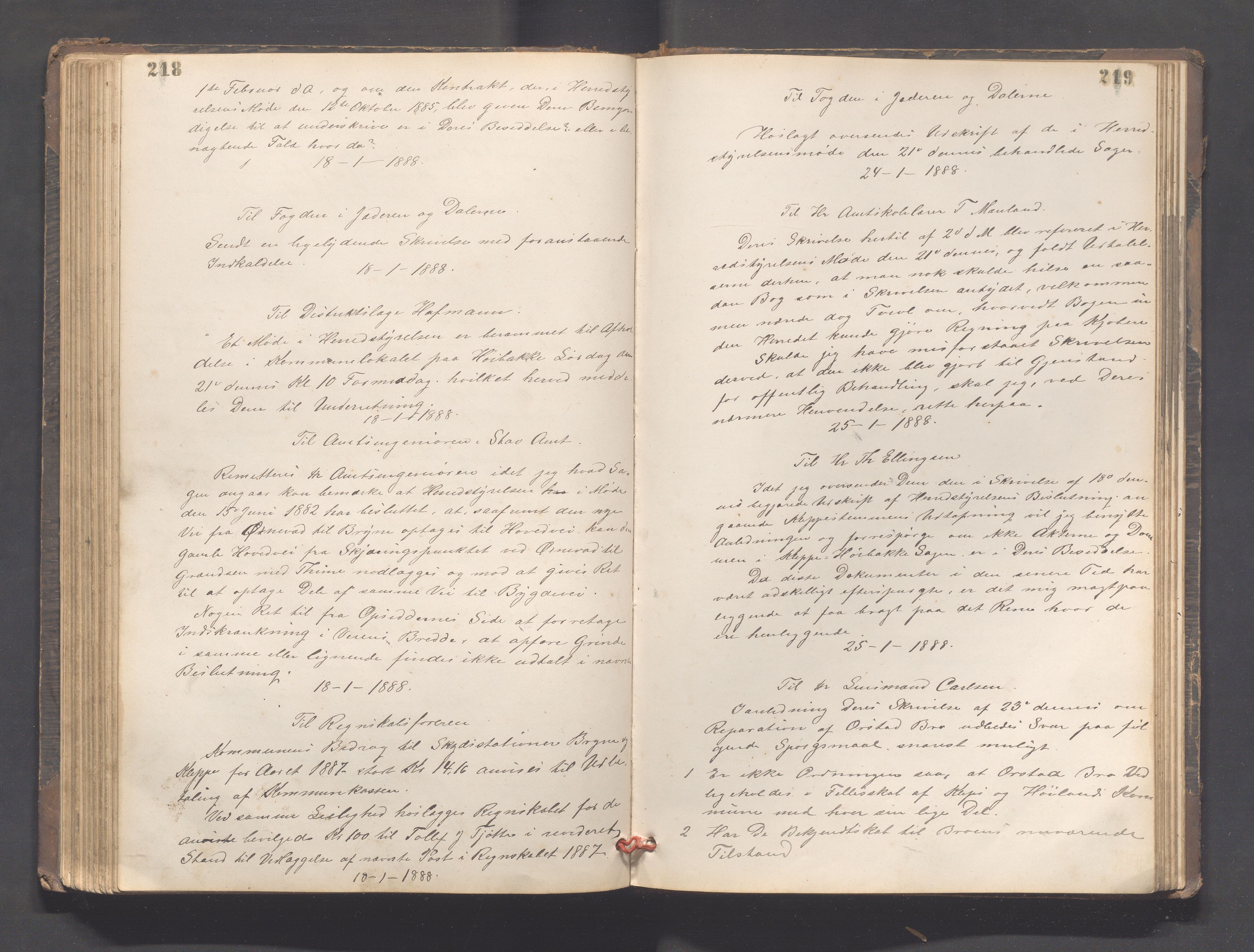 Klepp kommune - Formannskapet, IKAR/K-100277/B/L0003: Kopibok, 1877-1892, p. 218-219