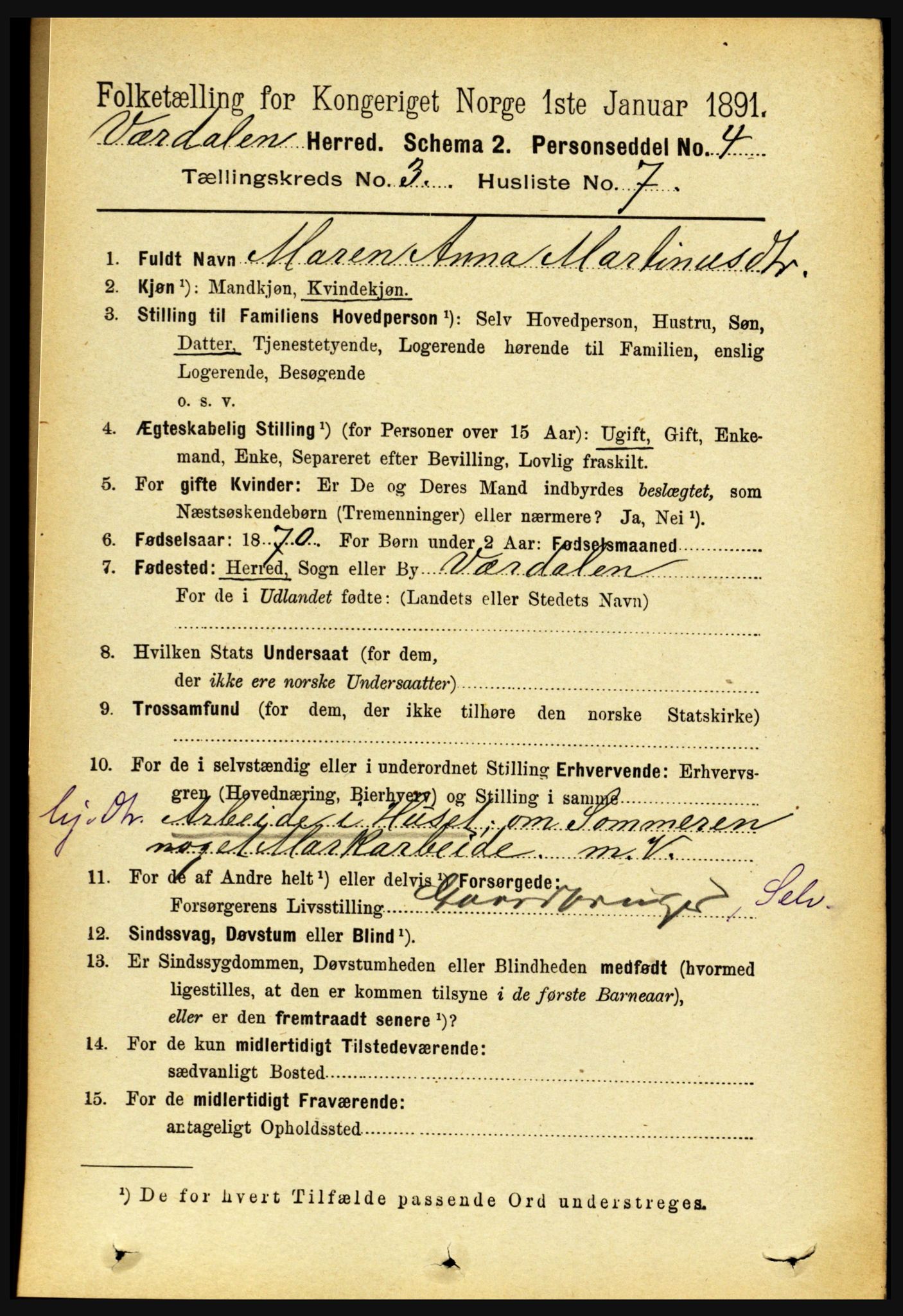 RA, 1891 census for 1721 Verdal, 1891, p. 1812