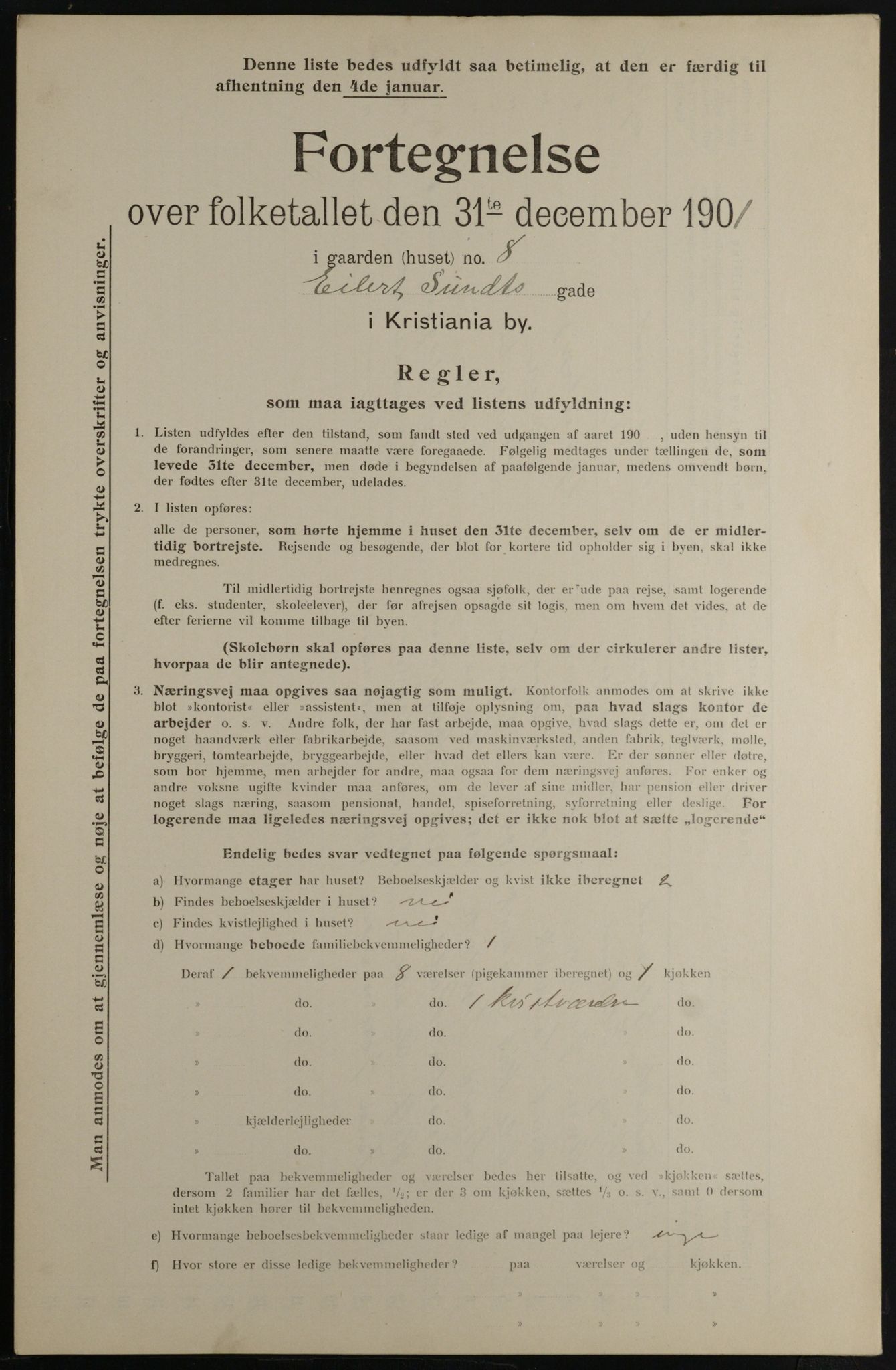 OBA, Municipal Census 1901 for Kristiania, 1901, p. 3032