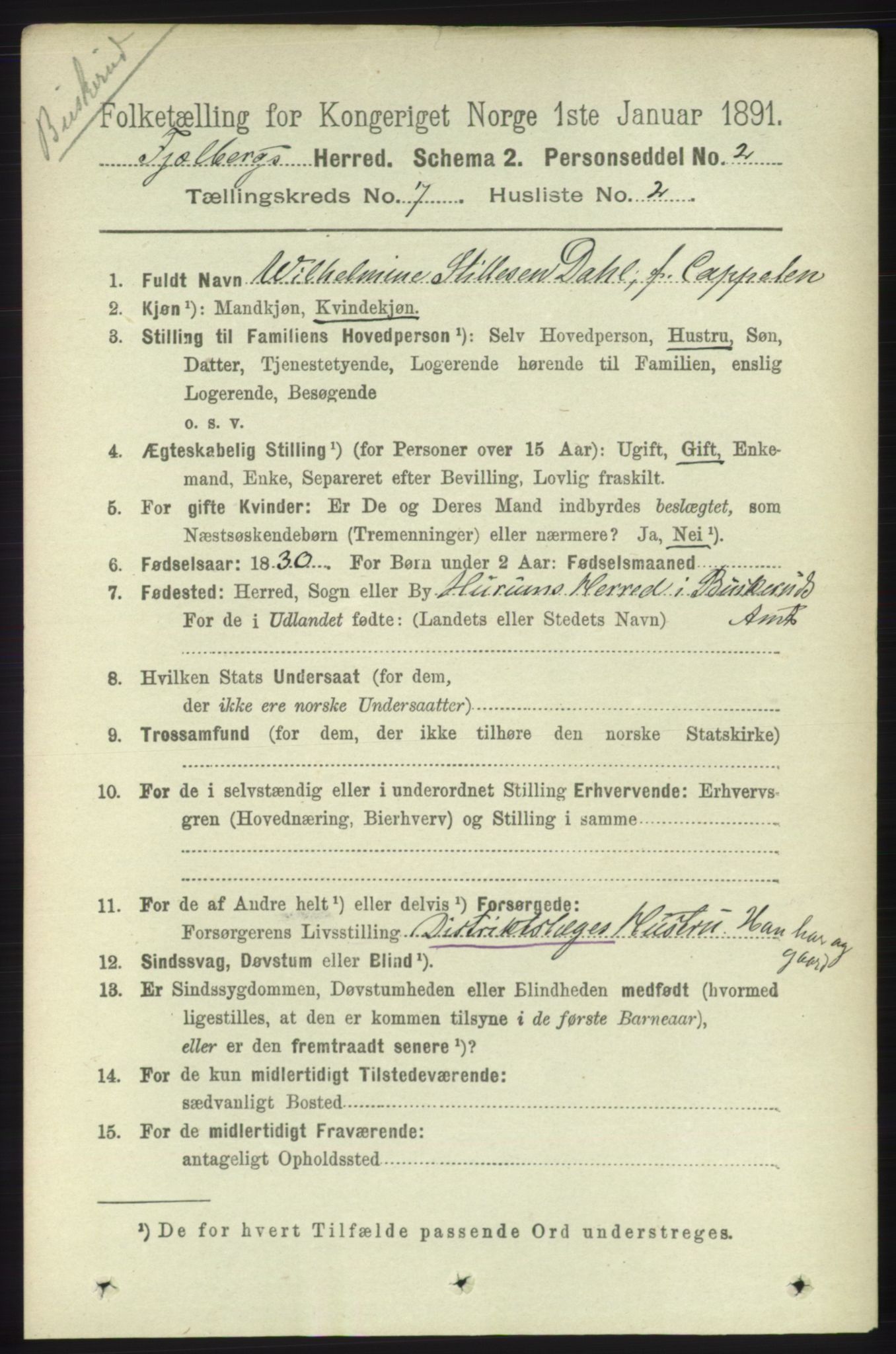 RA, 1891 census for 1213 Fjelberg, 1891, p. 2404