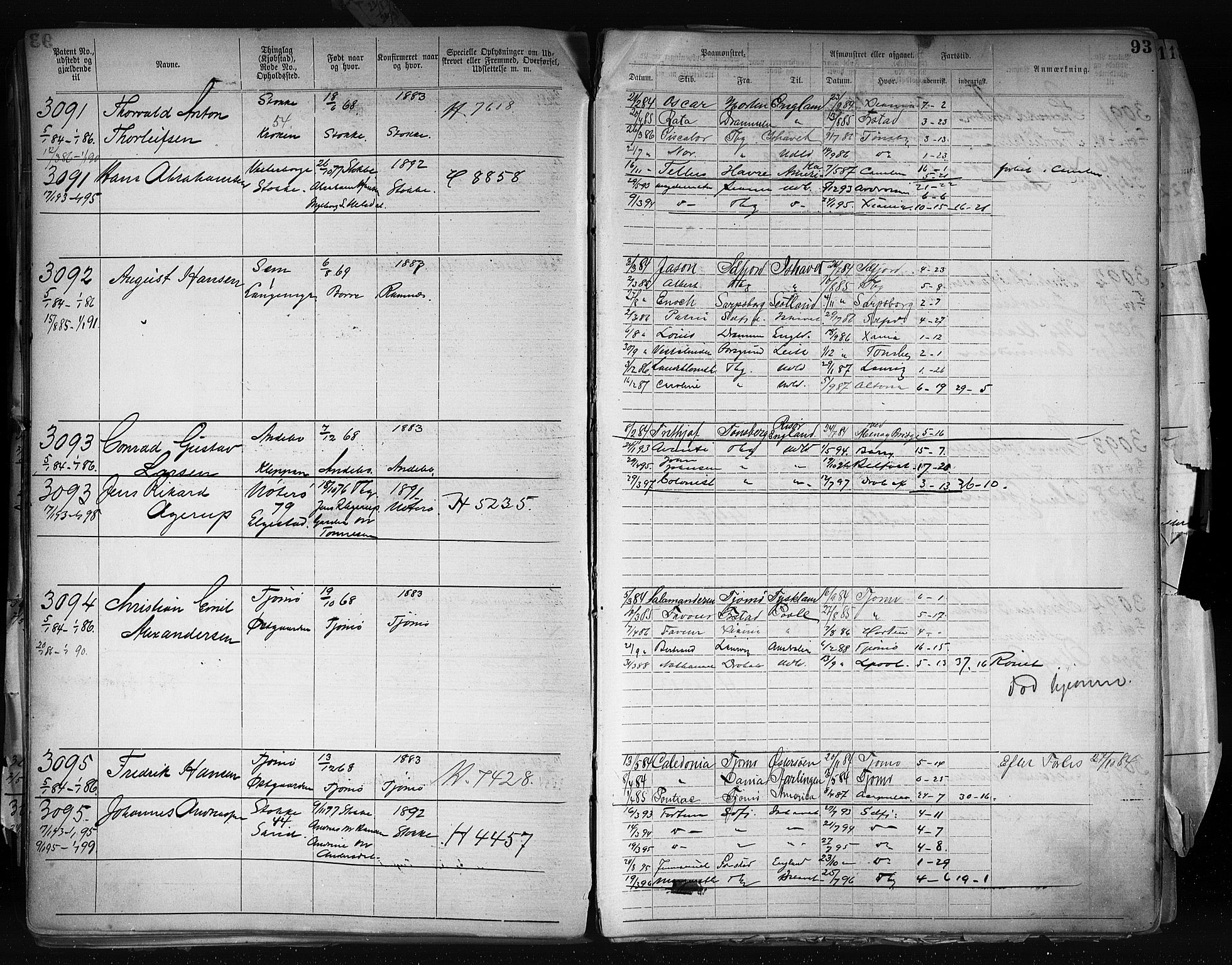 Tønsberg innrulleringskontor, AV/SAKO-A-786/F/Fb/L0003: Annotasjonsrulle Patent nr. 2646-5149, 1881-1892, p. 95