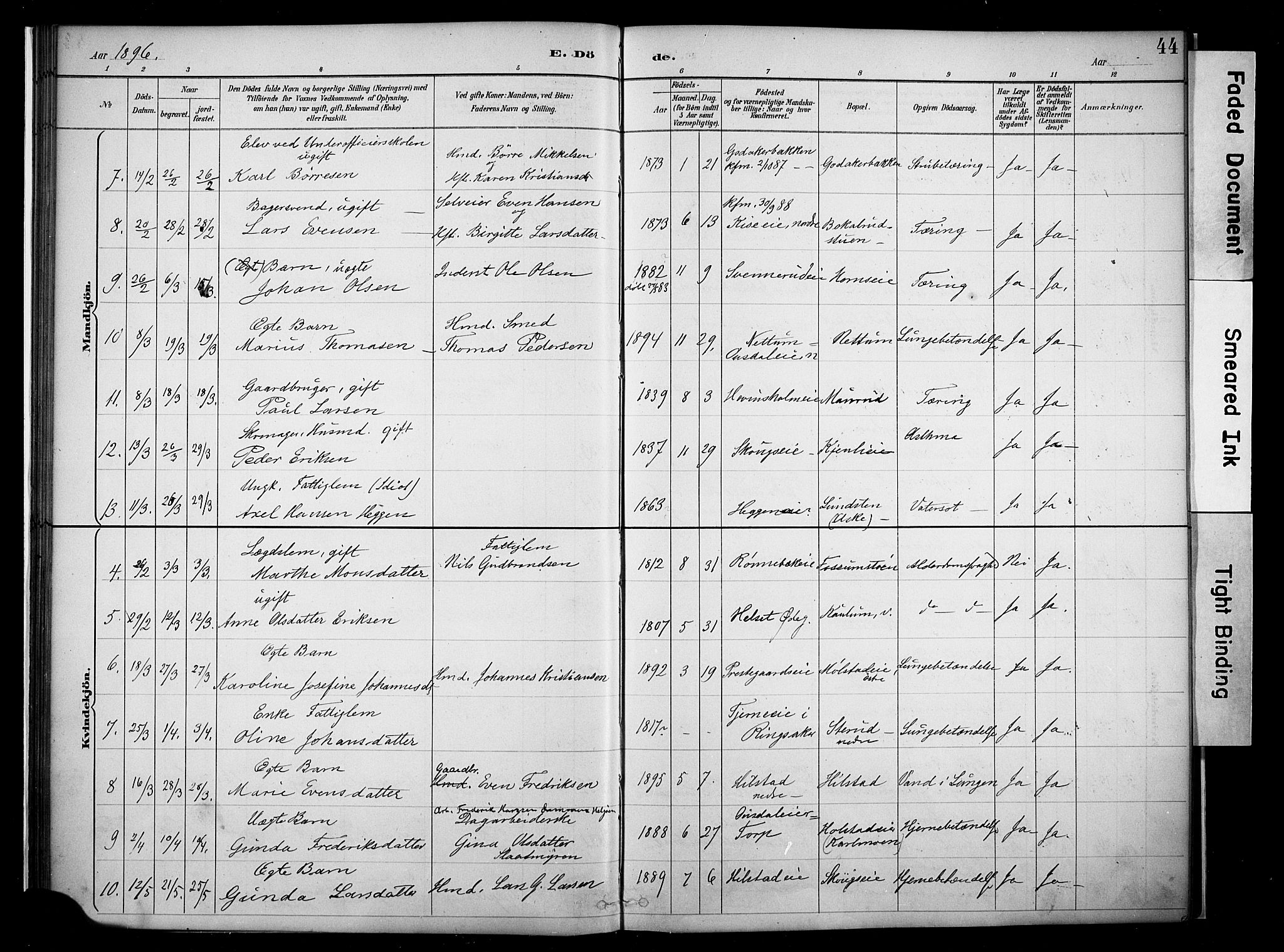 Nes prestekontor, Hedmark, AV/SAH-PREST-020/K/Ka/L0011: Parish register (official) no. 11, 1887-1905, p. 44