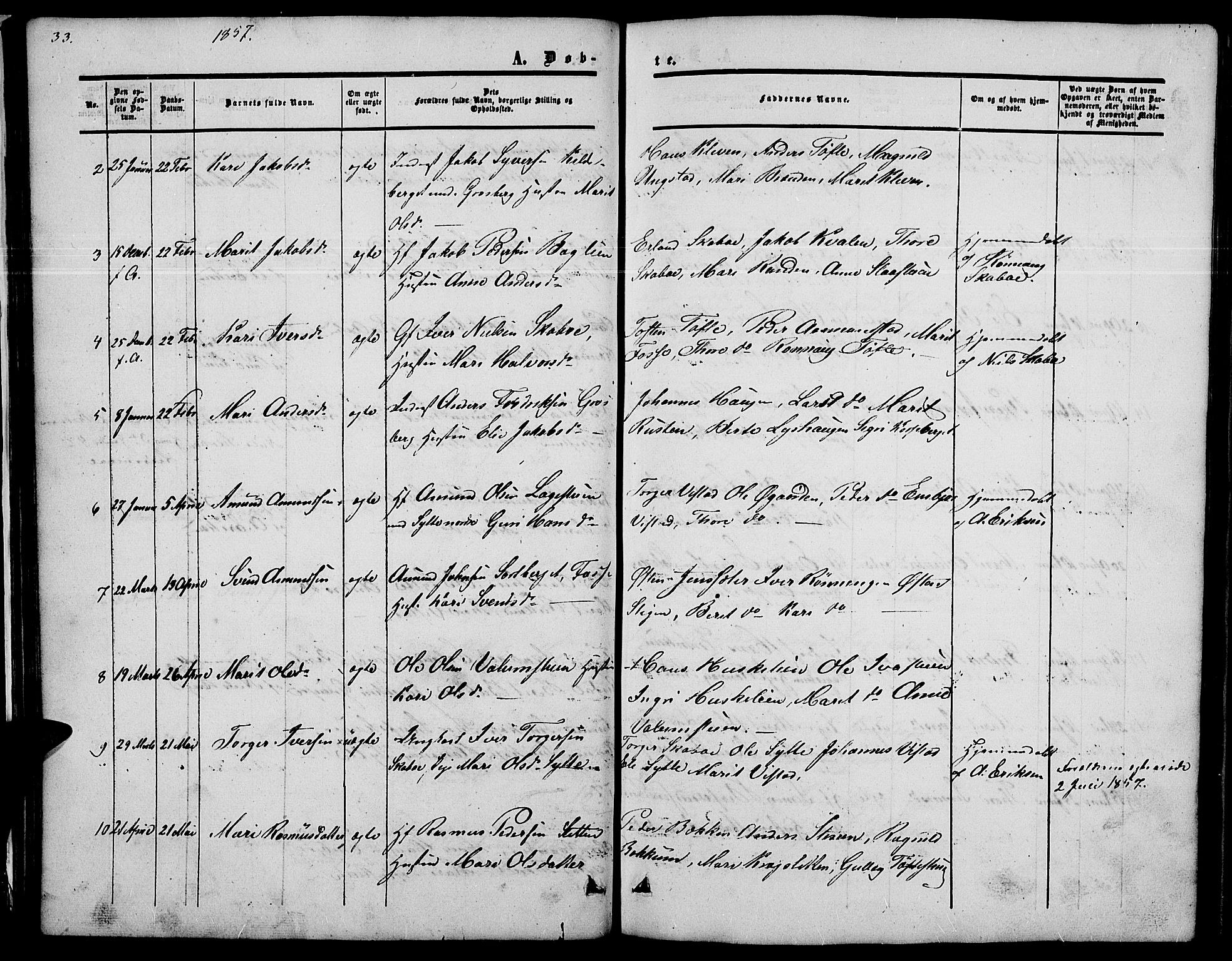 Nord-Fron prestekontor, SAH/PREST-080/H/Ha/Hab/L0002: Parish register (copy) no. 2, 1851-1883, p. 33