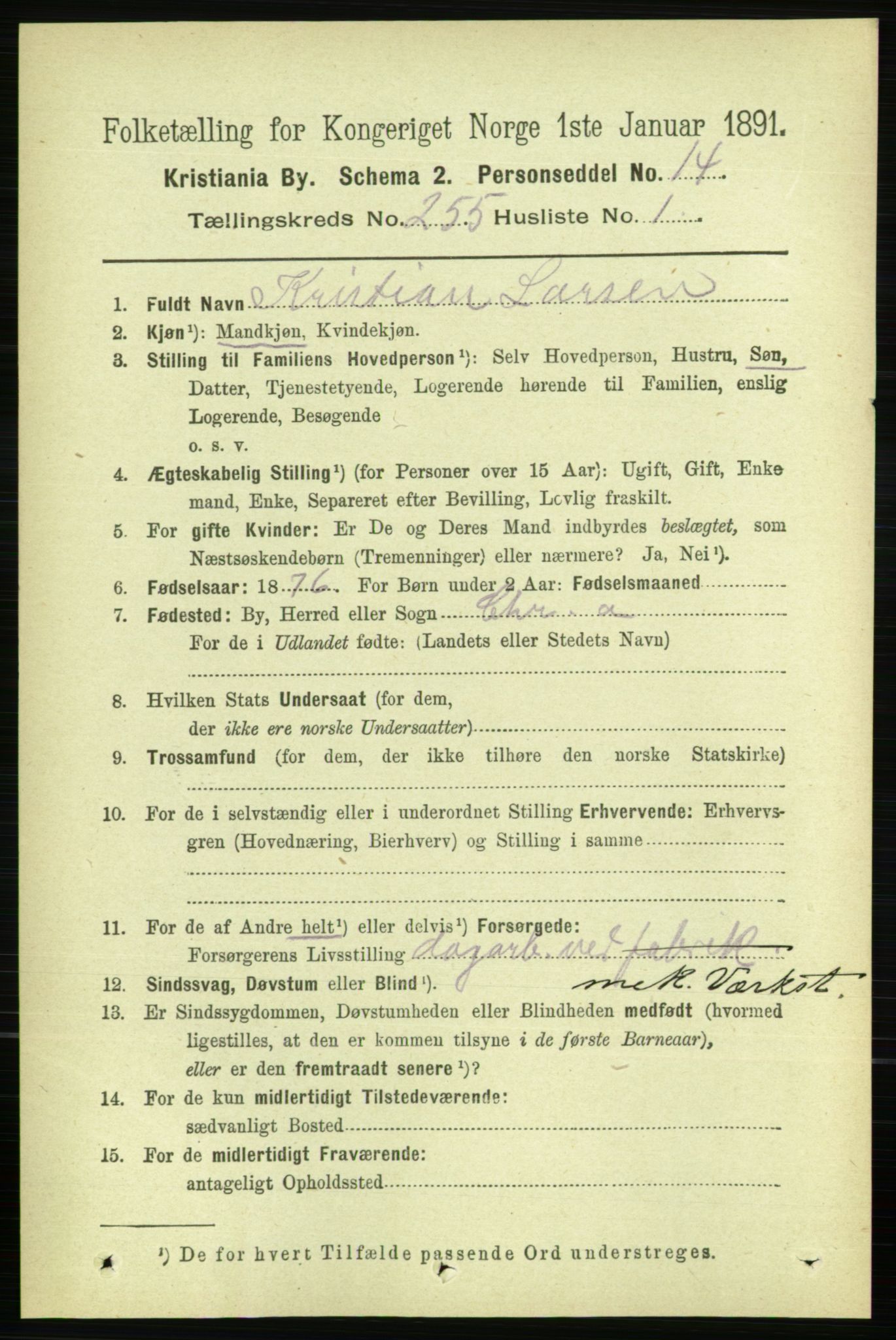 RA, 1891 census for 0301 Kristiania, 1891, p. 155105