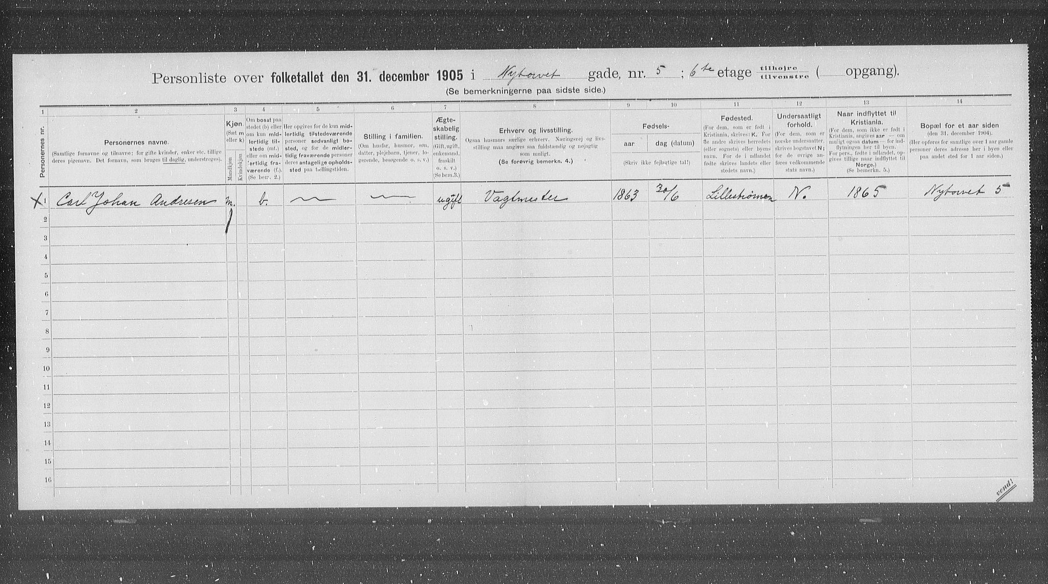 OBA, Municipal Census 1905 for Kristiania, 1905, p. 39052