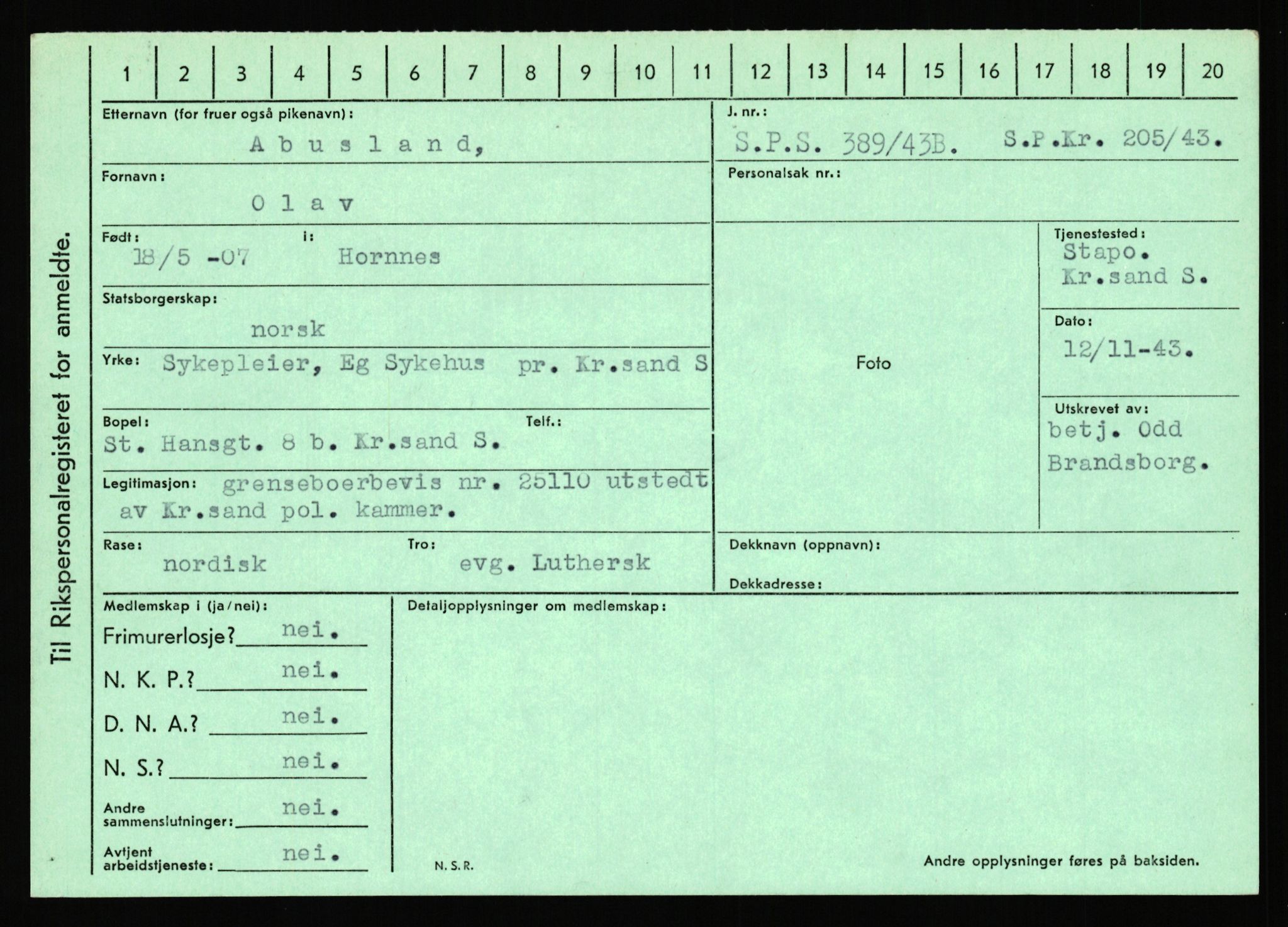 Statspolitiet - Hovedkontoret / Osloavdelingen, AV/RA-S-1329/C/Ca/L0001: Aabakken - Armann, 1943-1945, p. 1111