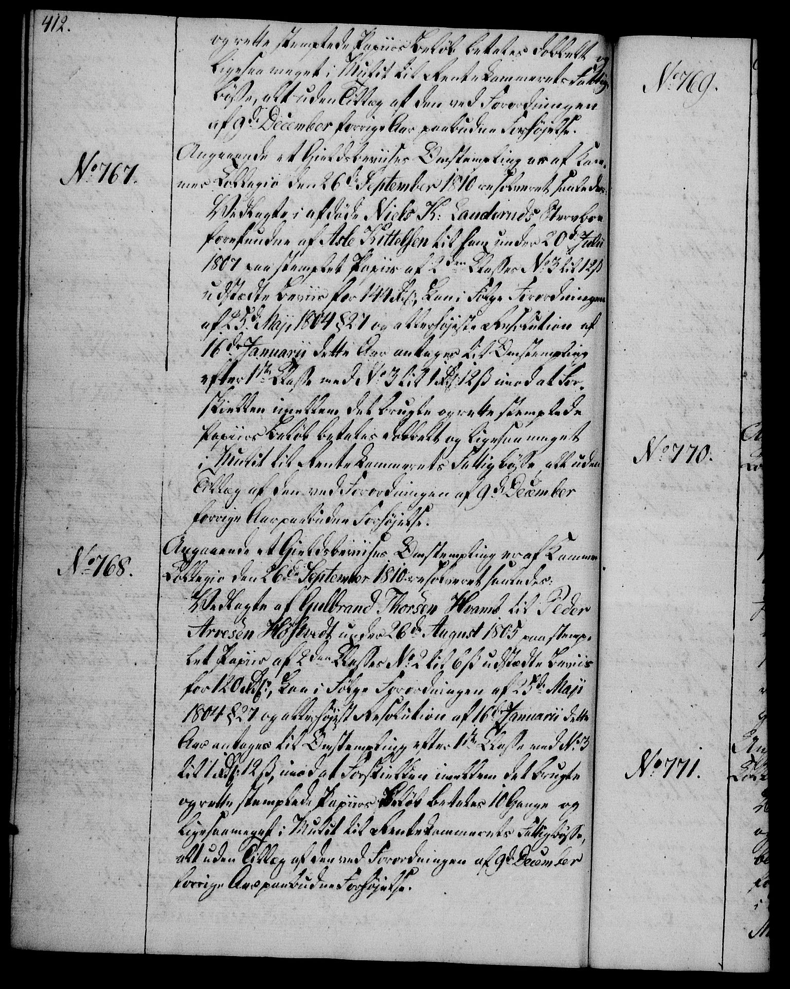 Rentekammeret, Kammerkanselliet, RA/EA-3111/G/Gg/Gga/L0019: Norsk ekspedisjonsprotokoll med register (merket RK 53.19), 1807-1810, p. 412