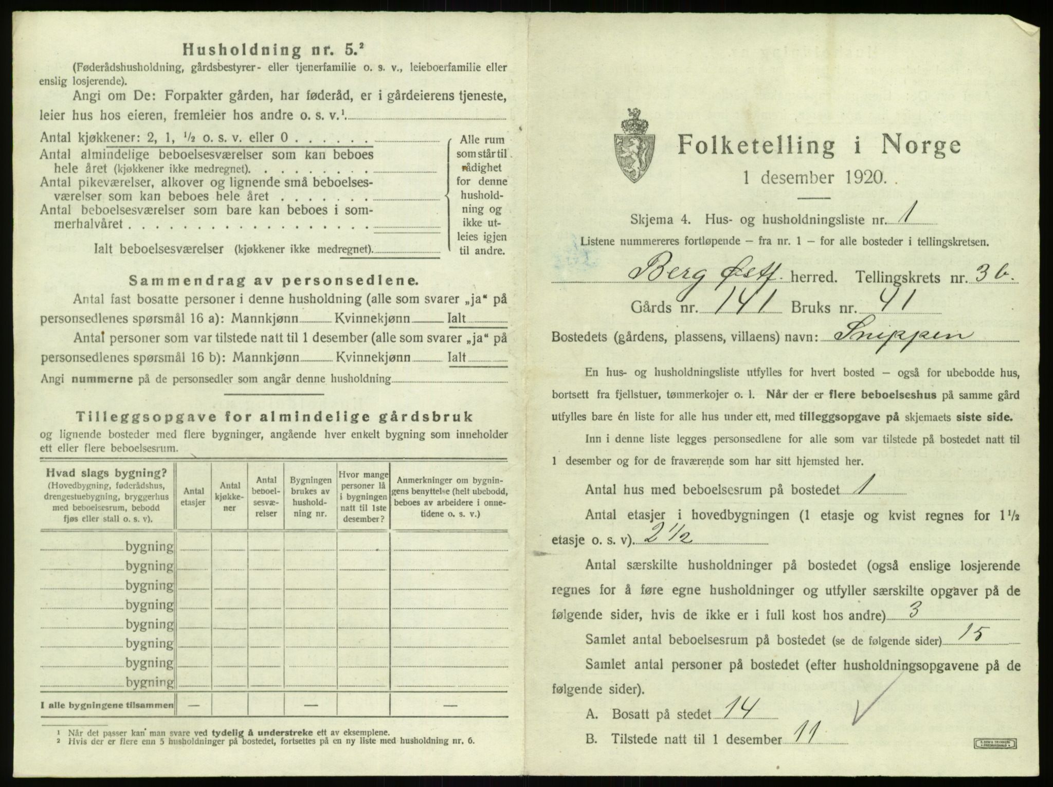 SAO, 1920 census for Berg, 1920, p. 712