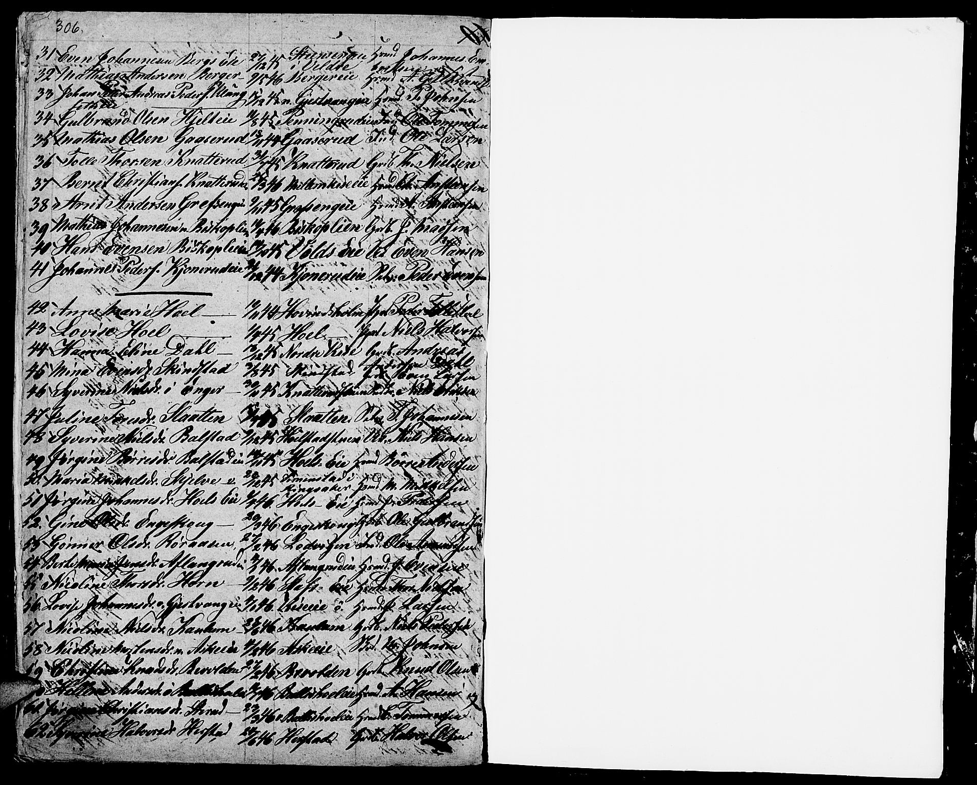 Nes prestekontor, Hedmark, AV/SAH-PREST-020/L/La/L0004: Parish register (copy) no. 4, 1832-1861, p. 306