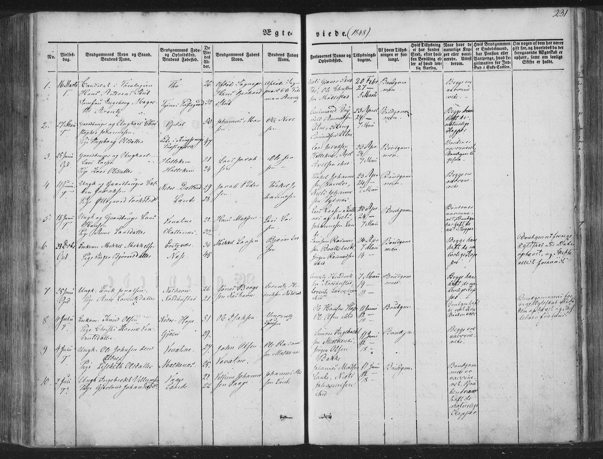 Tysnes sokneprestembete, SAB/A-78601/H/Haa: Parish register (official) no. A 10, 1848-1859, p. 231