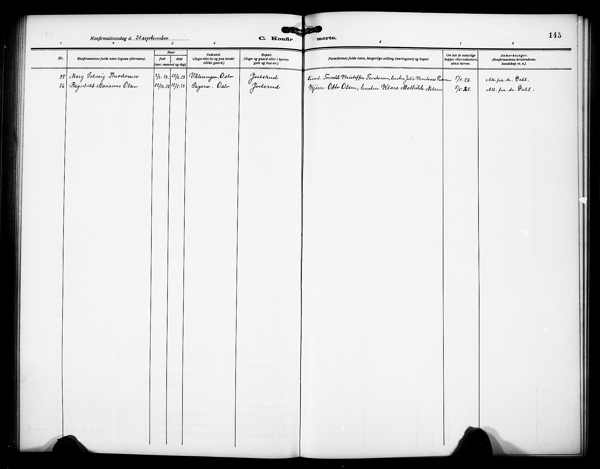 Østre Toten prestekontor, AV/SAH-PREST-104/H/Ha/Hab/L0008: Parish register (copy) no. 8, 1913-1929, p. 145