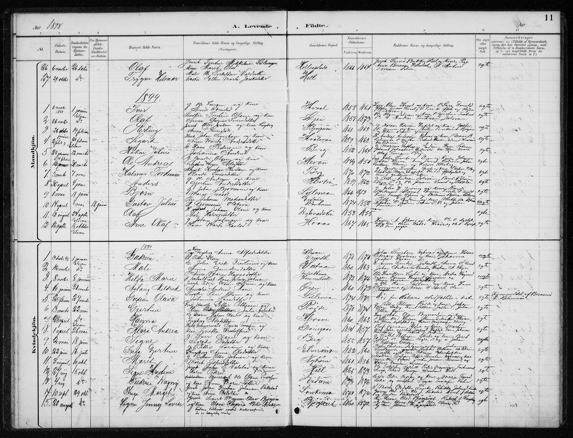Ministerialprotokoller, klokkerbøker og fødselsregistre - Nord-Trøndelag, AV/SAT-A-1458/710/L0096: Parish register (copy) no. 710C01, 1892-1925, p. 11