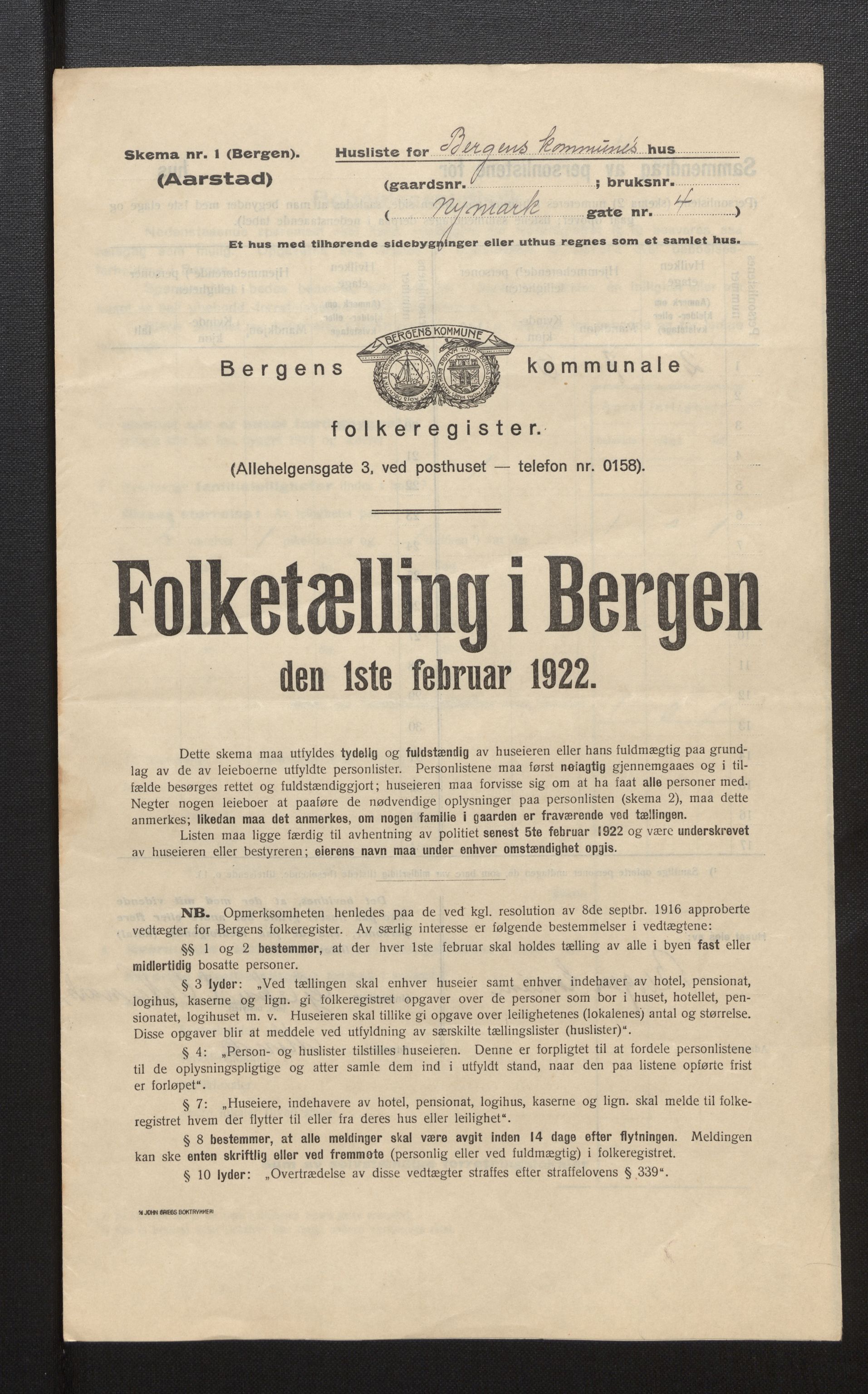 SAB, Municipal Census 1922 for Bergen, 1922, p. 56721