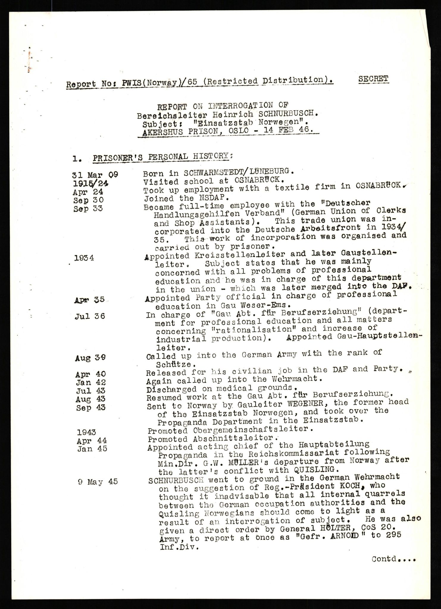 Forsvaret, Forsvarets overkommando II, AV/RA-RAFA-3915/D/Db/L0030: CI Questionaires. Tyske okkupasjonsstyrker i Norge. Tyskere., 1945-1946, p. 121