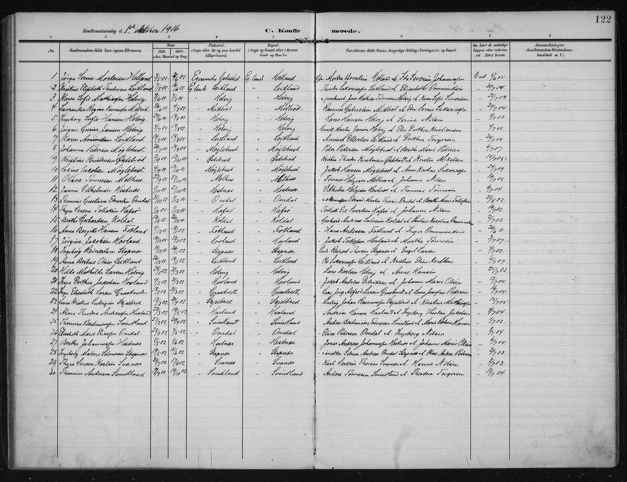 Eigersund sokneprestkontor, SAST/A-101807/S08/L0021: Parish register (official) no. A 20, 1906-1928, p. 122