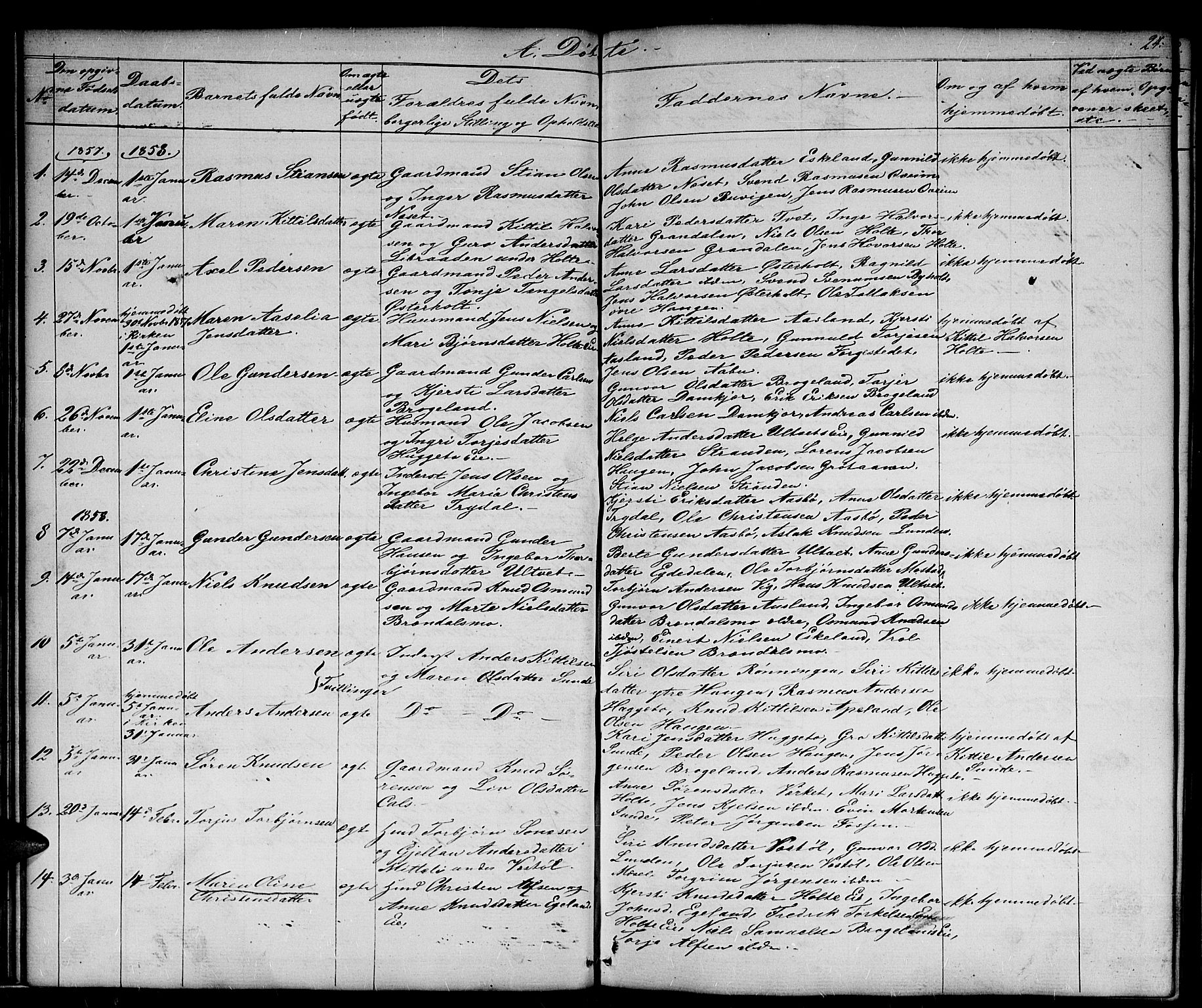 Gjerstad sokneprestkontor, AV/SAK-1111-0014/F/Fb/Fba/L0005: Parish register (copy) no. B 5, 1853-1867, p. 24