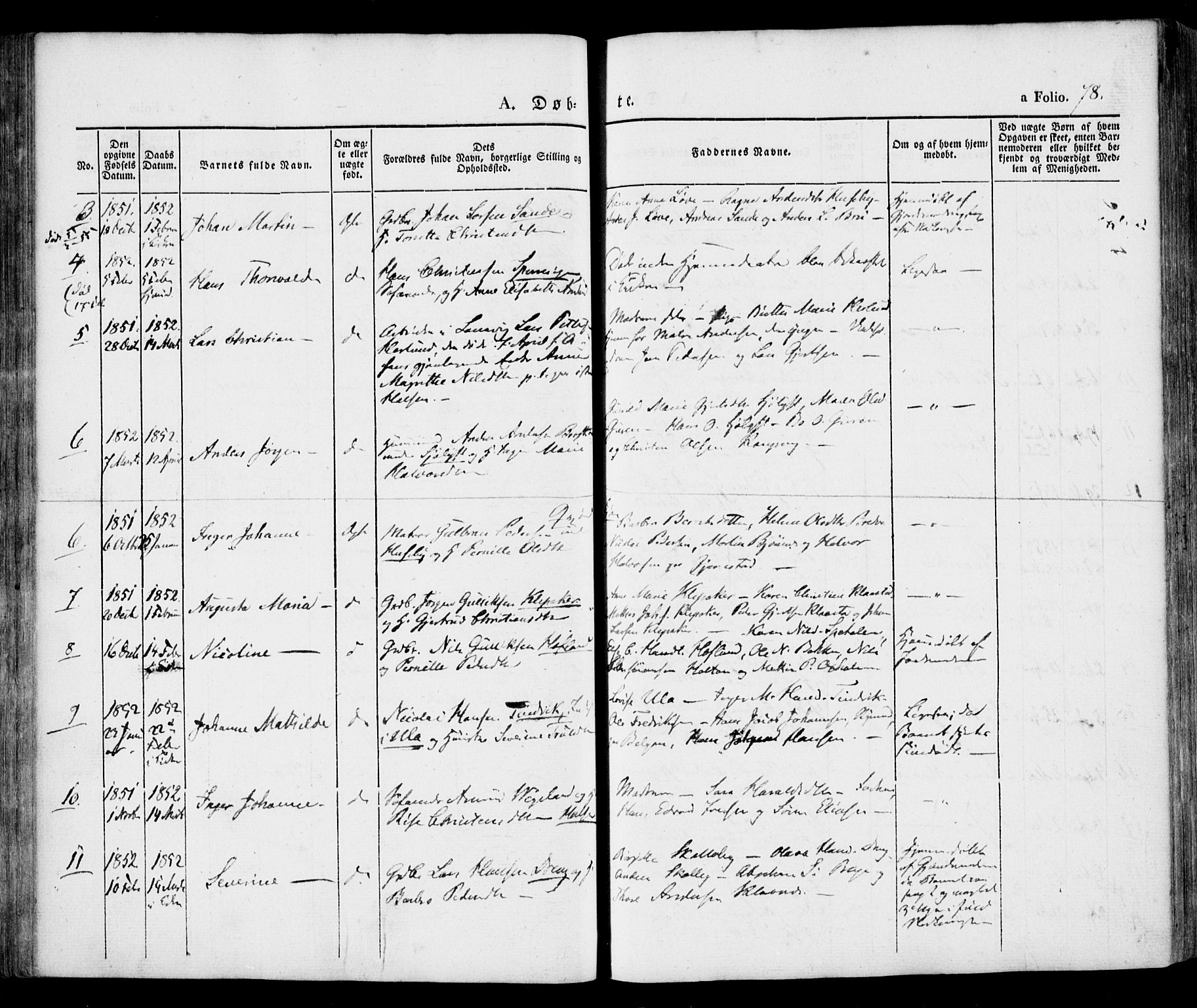 Tjølling kirkebøker, AV/SAKO-A-60/F/Fa/L0006: Parish register (official) no. 6, 1835-1859, p. 78