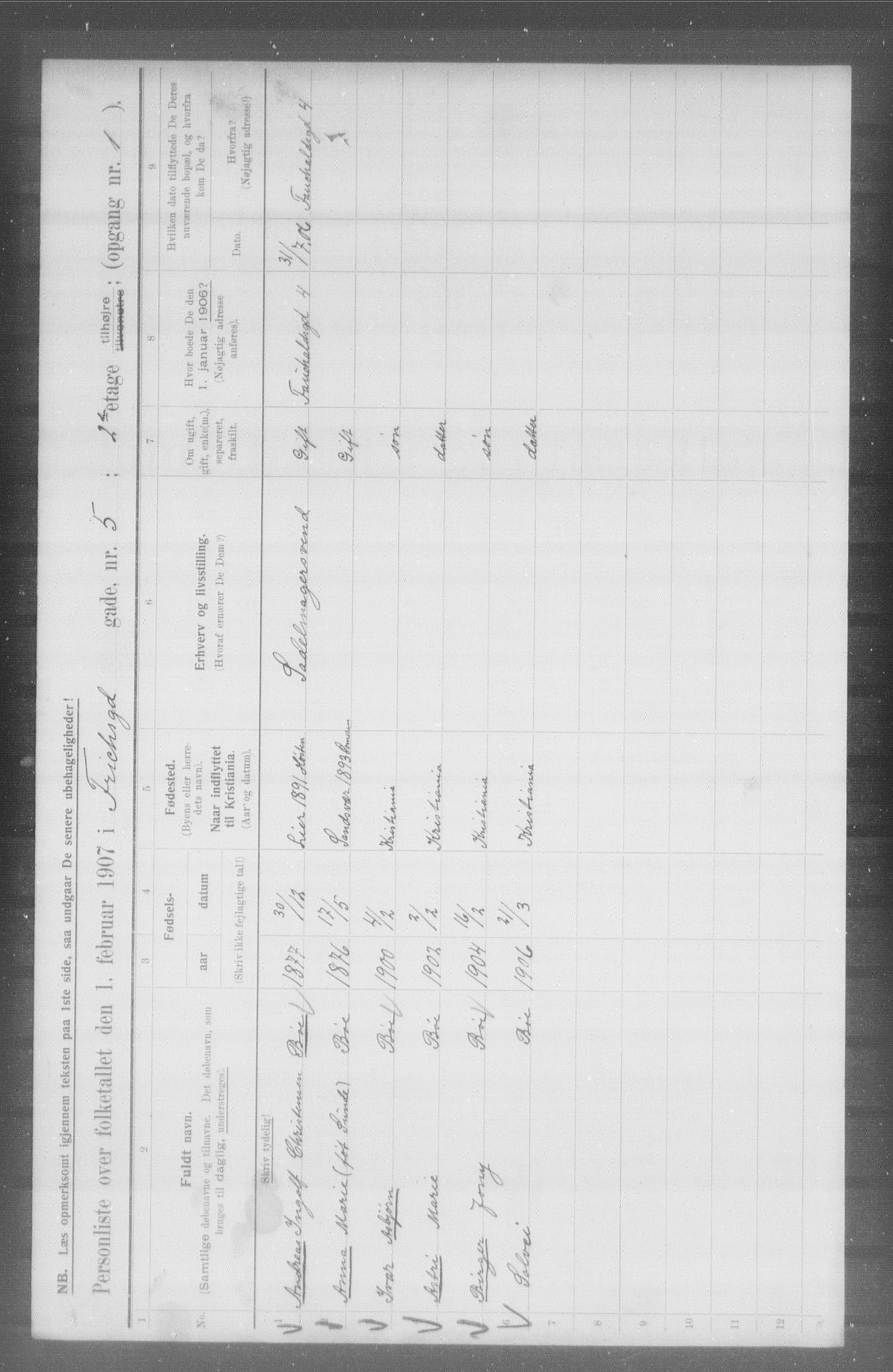 OBA, Municipal Census 1907 for Kristiania, 1907, p. 13584