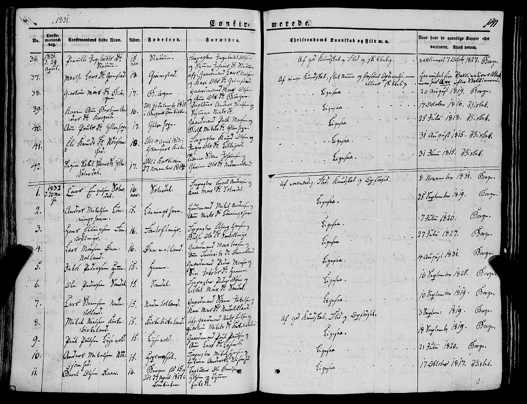 Fana Sokneprestembete, SAB/A-75101/H/Haa/Haaa/L0008: Parish register (official) no. A 8, 1829-1851, p. 141